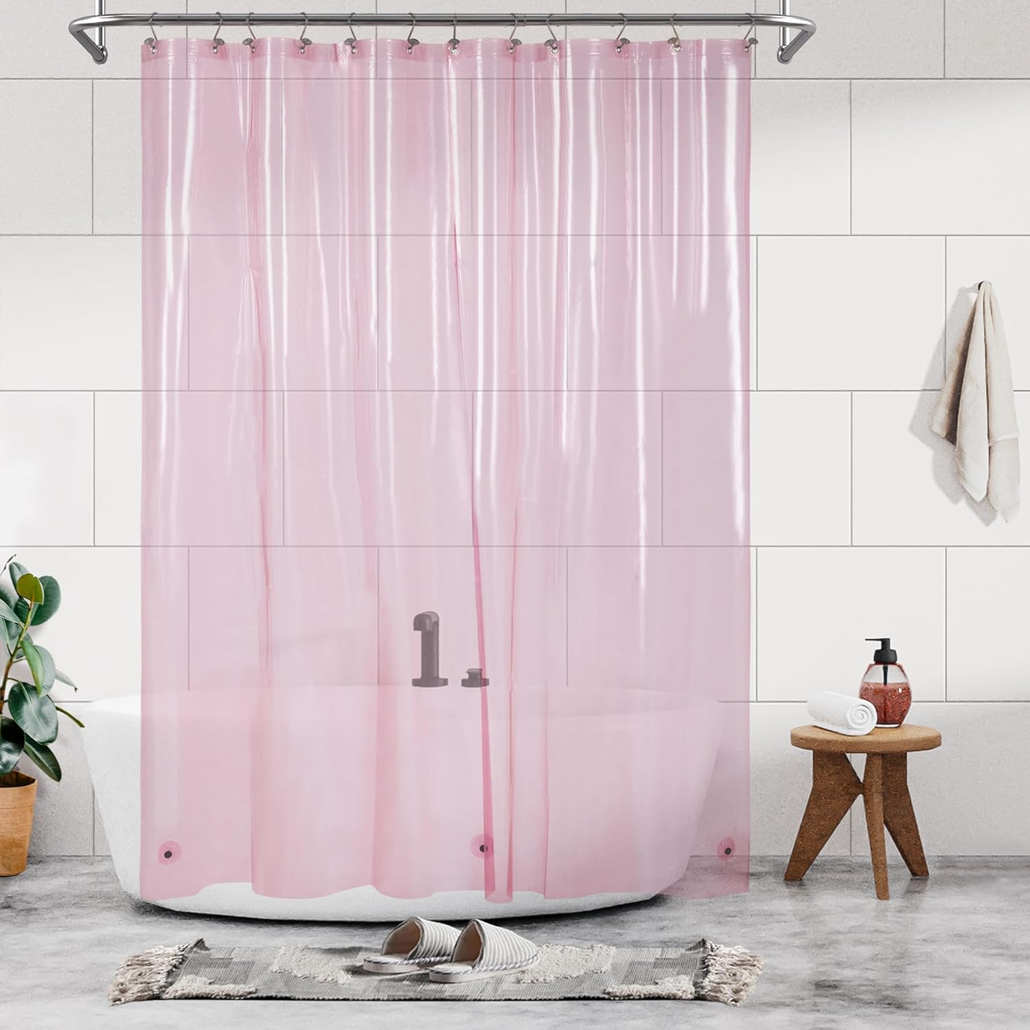 Barossa Design Clear Pink Long Shower Curtain Liner 78" Height - 3 Magnets & Waterproof Lightweight PEVA Shower Liner for Bath Tub, PVC Free, Metal Grommets, Clear Pink, 72x78