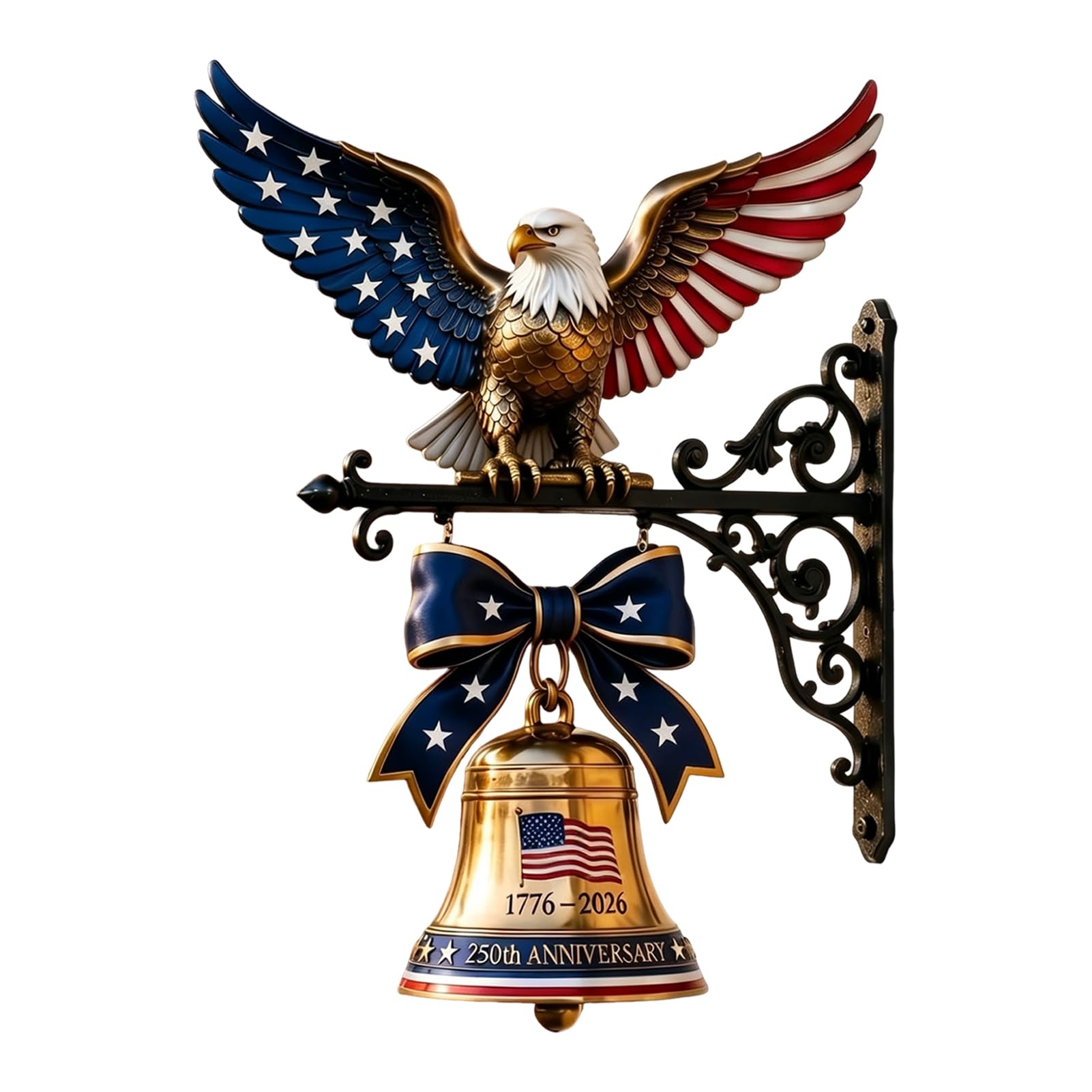 Patriotic Eagle Liberty Bell, 250th Anniversary Wall Mounted Doorbell, Antique Bronze for Front Door Porch A
