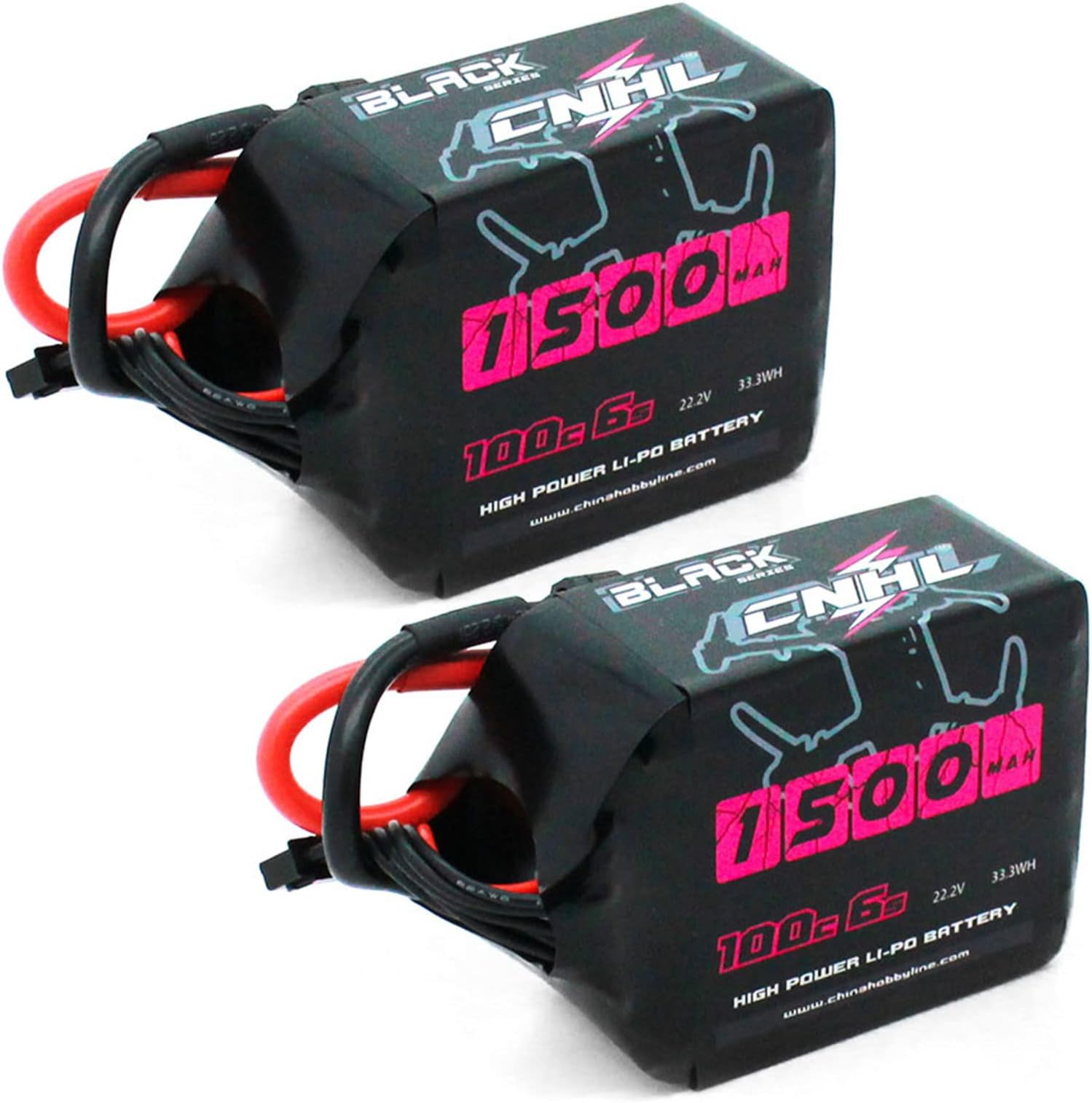 CNHL 1500mAh 6S Lipo Battery 22.2V 100C for FPV Drone Racing RC Quadcopter Helicopter Airplane (2 Packs)