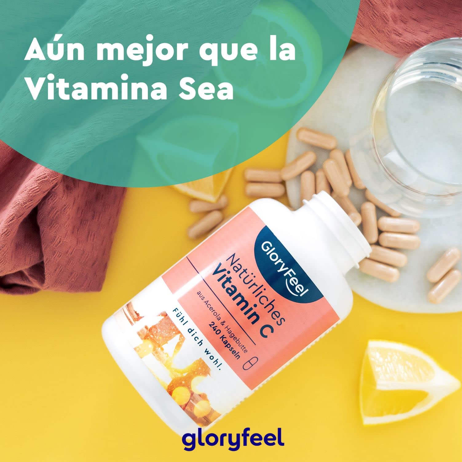Vitamina C Natural 1.240mg - 240 Cápsulas - A base de Extractos de Acerola y Escaramujo - Refuerza el Sistema Inmunitario y el nivel de energía - Vitamina C pura - Probado en laboratorio