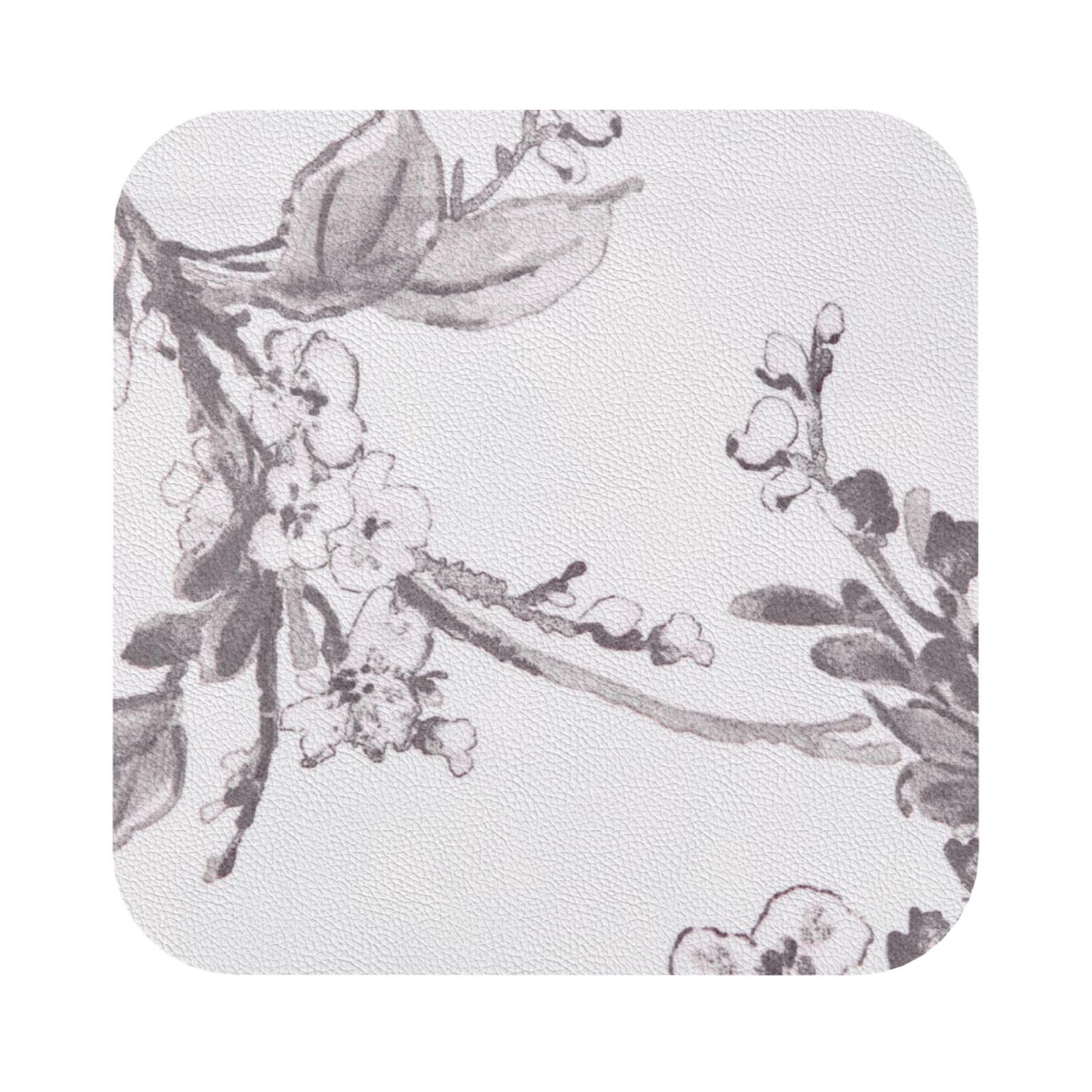 Floral Graphite PU Leather Coasters Set of 6 Square Drink Coasters