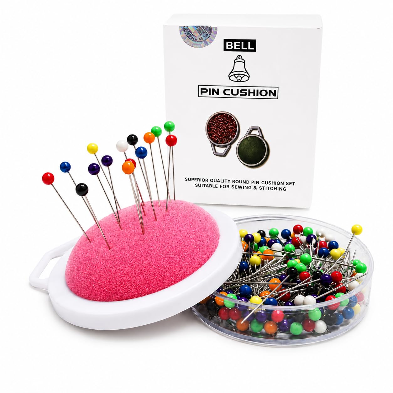 HUNNY-BUNCH® Premium Bell Pin Cushion with 200 Colorful Ball Head Sewing Pins, Round Pin Holder with Storage Box for Sewing, Tailoring, Quilting, Embroidery & DIY Crafts-image-41