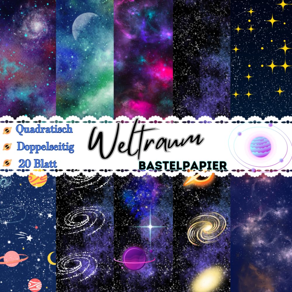 GORGECRAFT Galaxie-Scrapbooking Papier 100 Stück - 15x15 Cm, Sternenhimmel-Muster Für Bastelprojekte