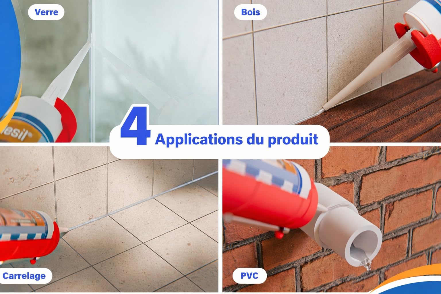 Triplesil Premium Silicone Sanitaire 6 × 310 ml Argent – Mastic Silicone Étanche pour Salle de Bain et Cuisine – Intérieur & Extérieur – Joint Silicone Tous Matériaux (Silver/ 6)