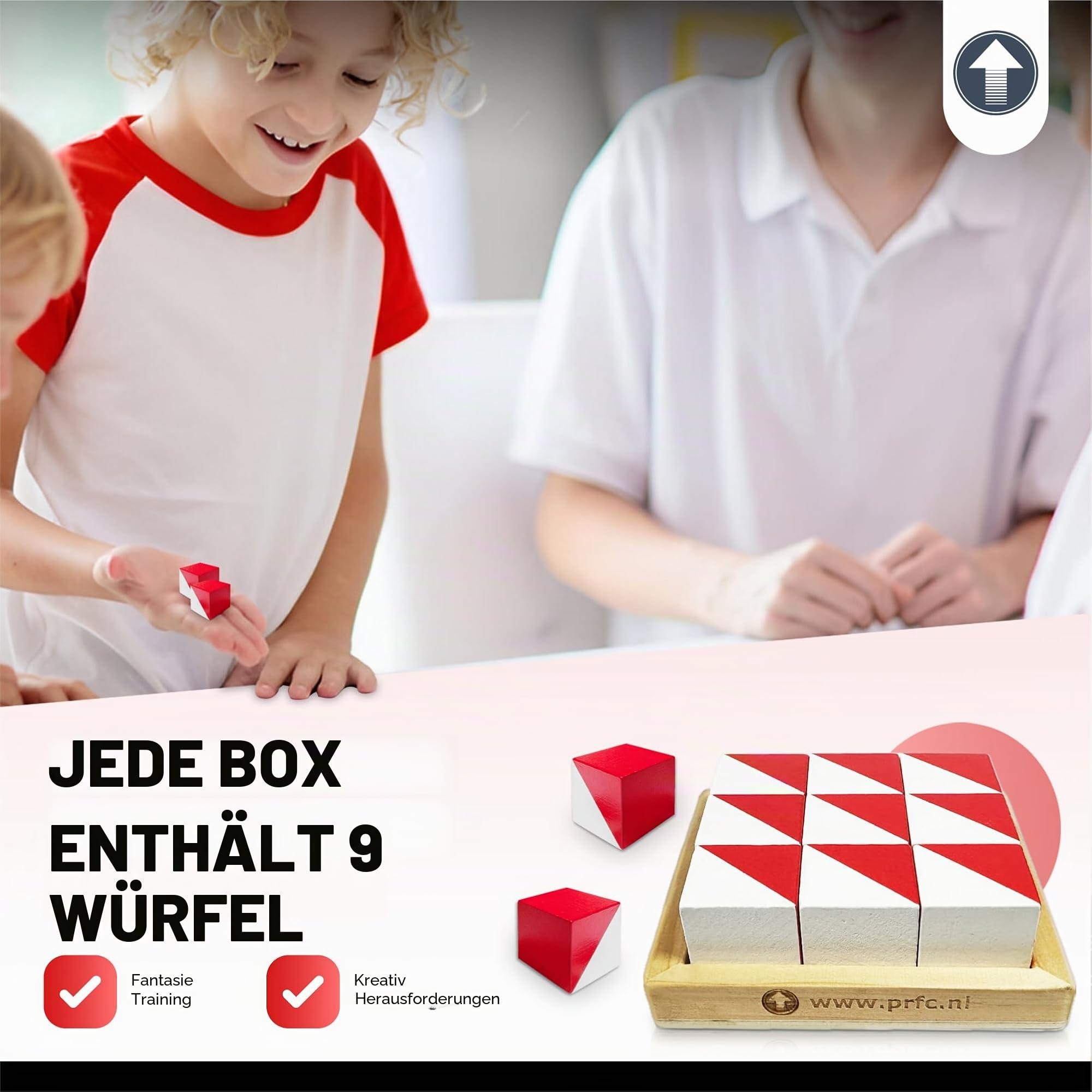 PrfcNL IQ-Testblöcke: 9 Holzwürfel aus Holz in Weiß und Rot, 60 Muster, Mobile App, Ideal für WISC, WAIS, WPPSI-IQ Test Vorbereitung, Puzzle