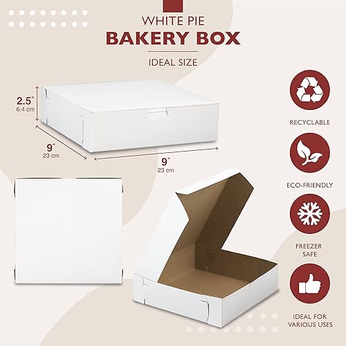Miniatura 8 de Paquete de 25 cajas de pastelería  Caja de panadería blanca de 9 x 9 x 3 pulgadas para galletas, cartón de papel kraft compostable para embalaje de