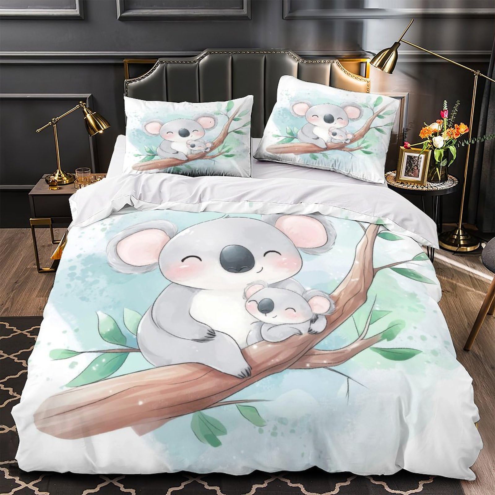 Housse de couette koala 3D en microfibre premium anti-tache pour lit King size