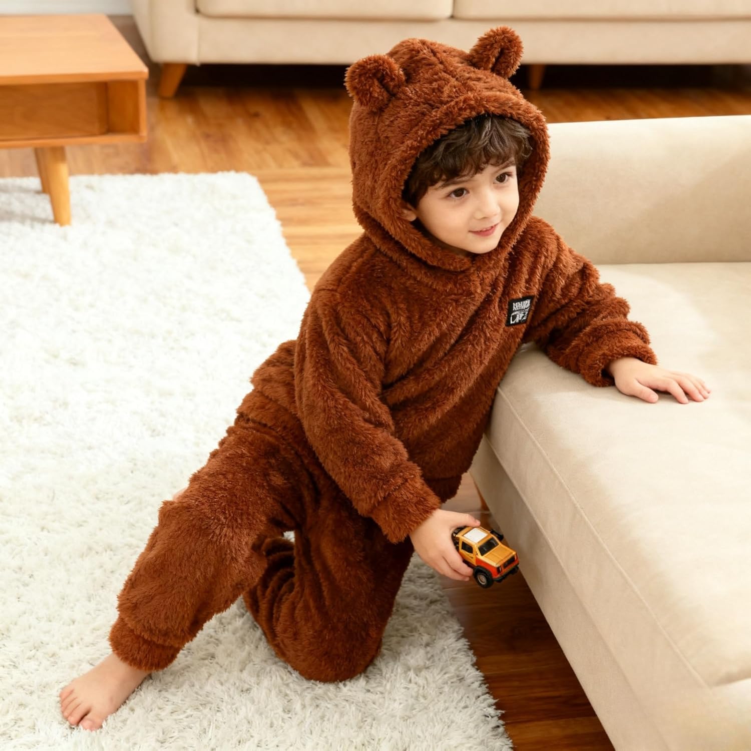 Kid Toddler Boy Clothes Casual Patch Fleece Hoodie Sweatshirt And Jogger Pants Knit Set - Image 3
