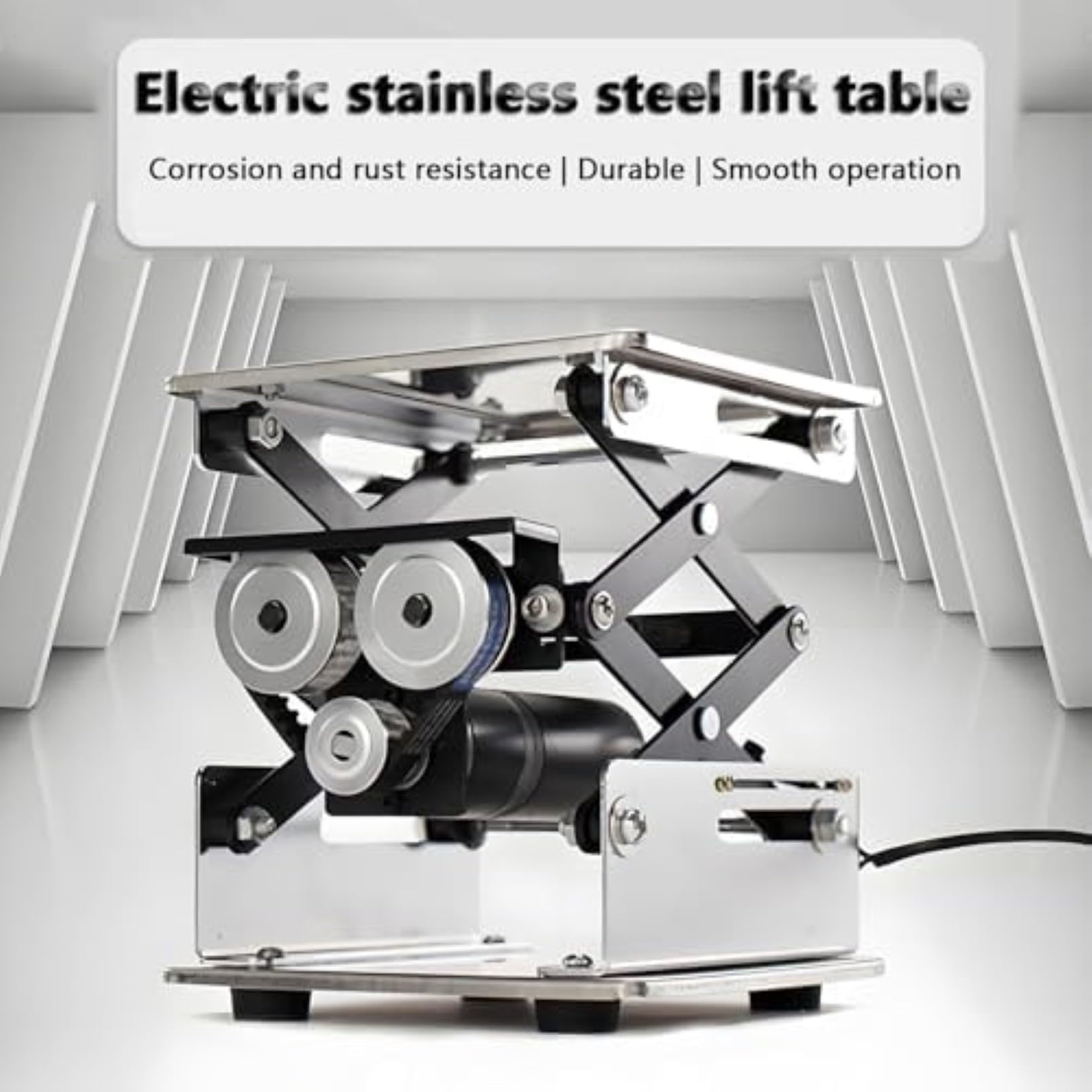 Plataforma de elevación eléctrica con gato de tijera, altura ajustable, soporte de elevación de mesa de acero inoxidable, capacidad de carga de 10 kg para uso en laboratorio, dimensiones 200 x 200 mm