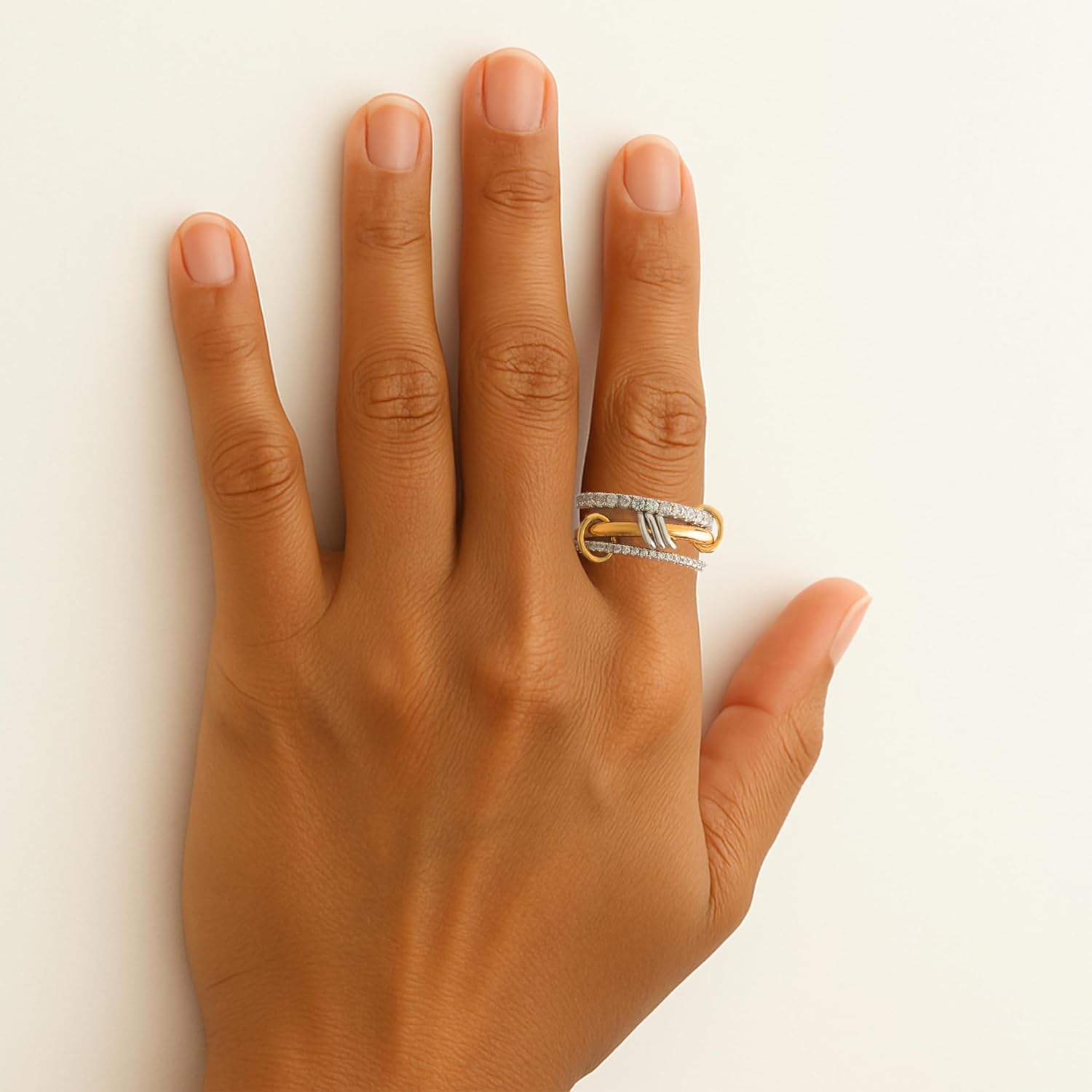 Gold Stackable Rings for Women Non Tarnish, 18k Gold Plated Cubic Zirconia Rings, Silver Gold Multi Ring Mixed Metals Stack Rings Set - Image 3