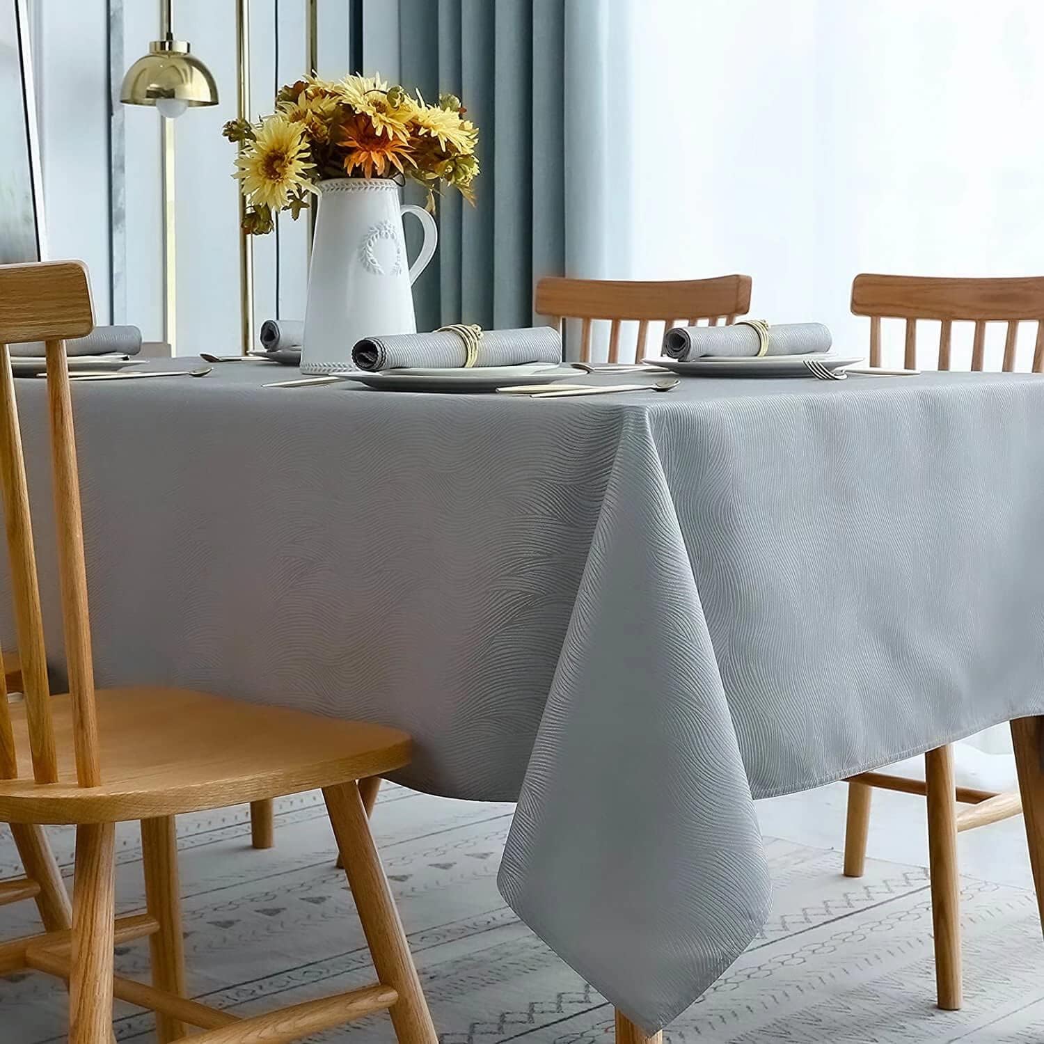 Softalker Jacquard Rectangle Tablecloth Swirl Design Waterproof Spill