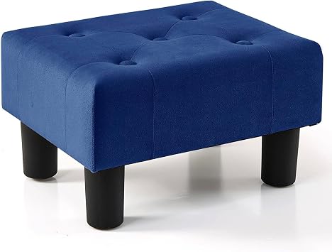 Poofzy Small Foot Stool Ottoman, Velvet Ottoman Foot Rest with Legs, Rectangle Foot Rest for Couch, Footstools and Ottomans Small for Living Room and Entryway Navy Blue