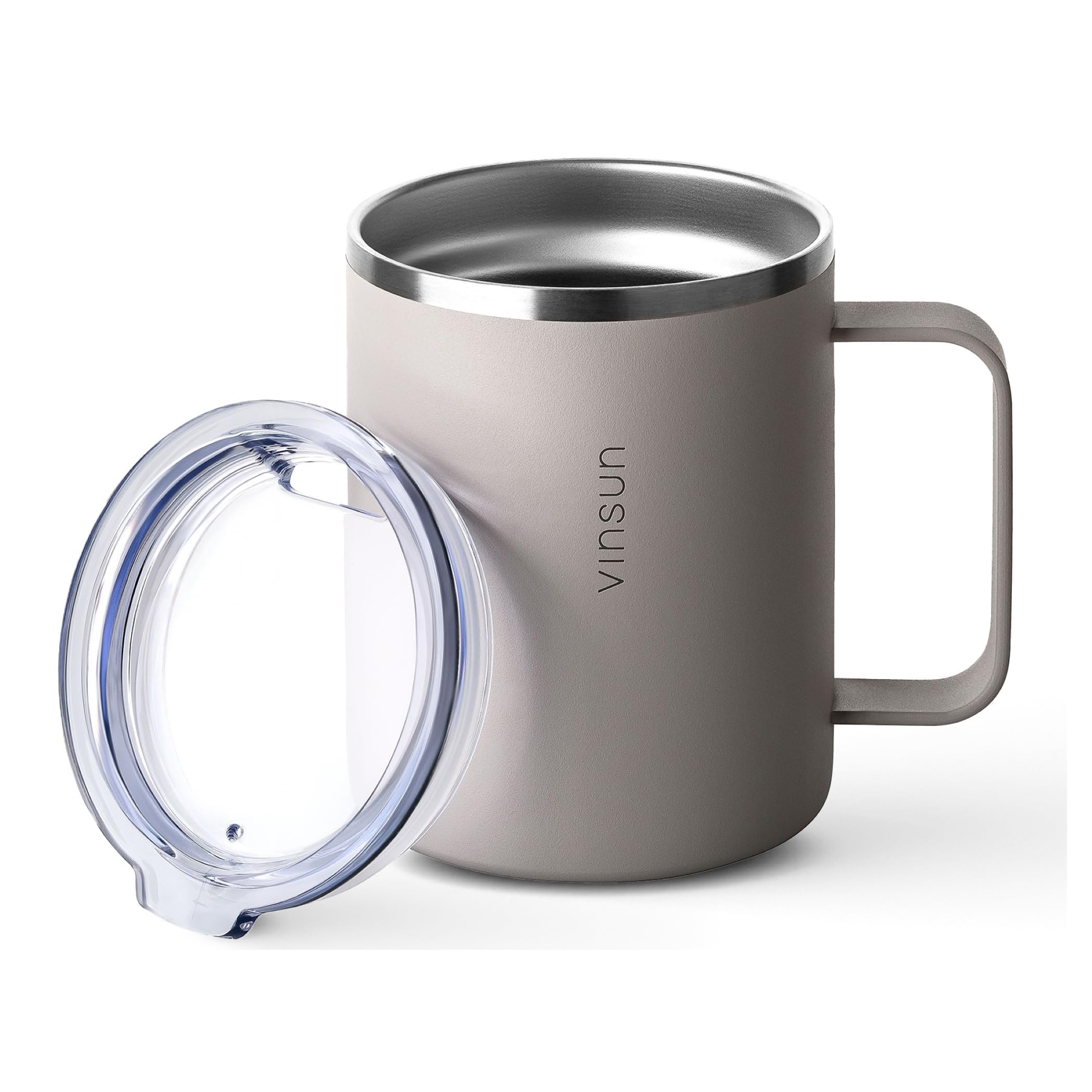 VINSUN Tazza Termica con Manico 350ml - Acciaio Inox, Coperchio Trasparente con Apertura per Bere, Senza BPA - Tazza da Viaggio Caffè per Ufficio, Scuola, Campeggio, Auto