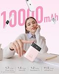 VEGER Portable Charger, Ultra-Slim Power Bank 22.5W Fast Charging with Built-in Cables, Small Travel Essentials Powerbank, 10000mAh USB C Battery Pack for iPhone 17 16, Samsung S25 S24, Google (Pink)