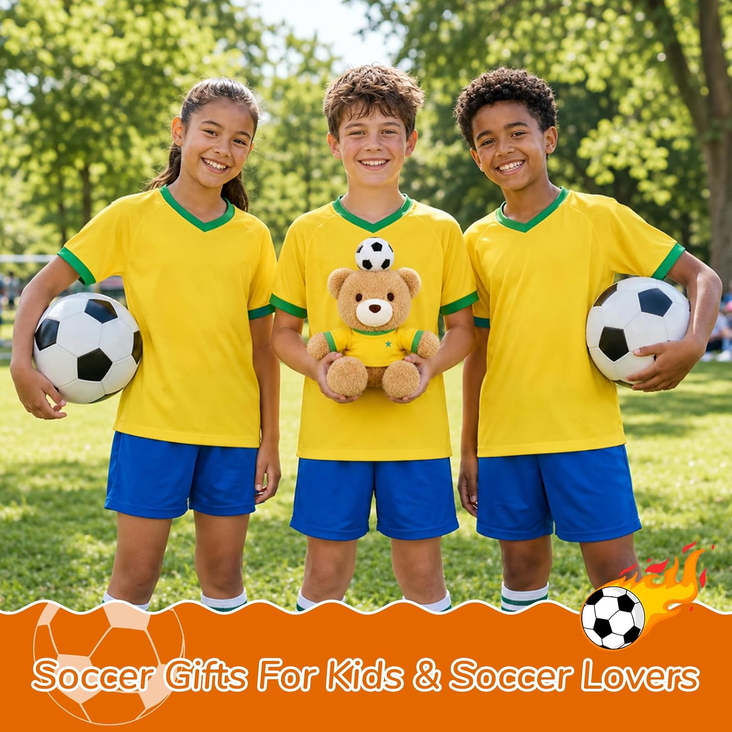 Brazil Soccer Teddy Bear, 9 Inch Teddy Bear with Brazil Jersey & Soccer Ball, 2026 Brazil Soccer Plush Toys for Kids, Soccer Gifts for Boys Girls Fans, Soccer Room Decor image 5