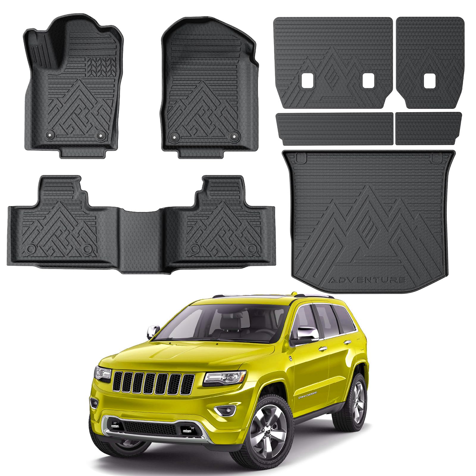 KUST Floor Mats for Jeep Grand Cherokee 2011-2021(Not for L), All Weather Cargo Mat with Back Seat Protector, TPE Floor Liners Trunk Mat Backrest Mat for Grand Cherokee Accessories, Full Set of 8