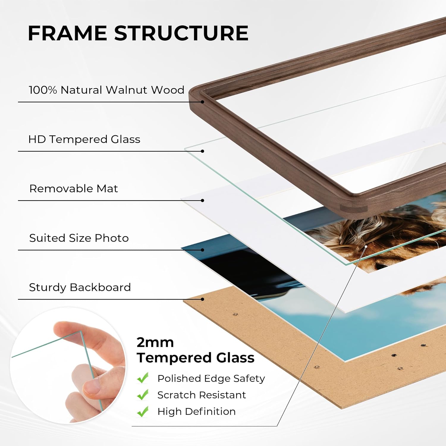 Axeman 8x10 Solid Walnut Wood Picture Frames Matted to 5x7 with Tempered Glass for Wall Hanging & Tabletop Display, Vintage Wooden Photo Frame with Rounded Corners Perfect for Home Decor - Image 3
