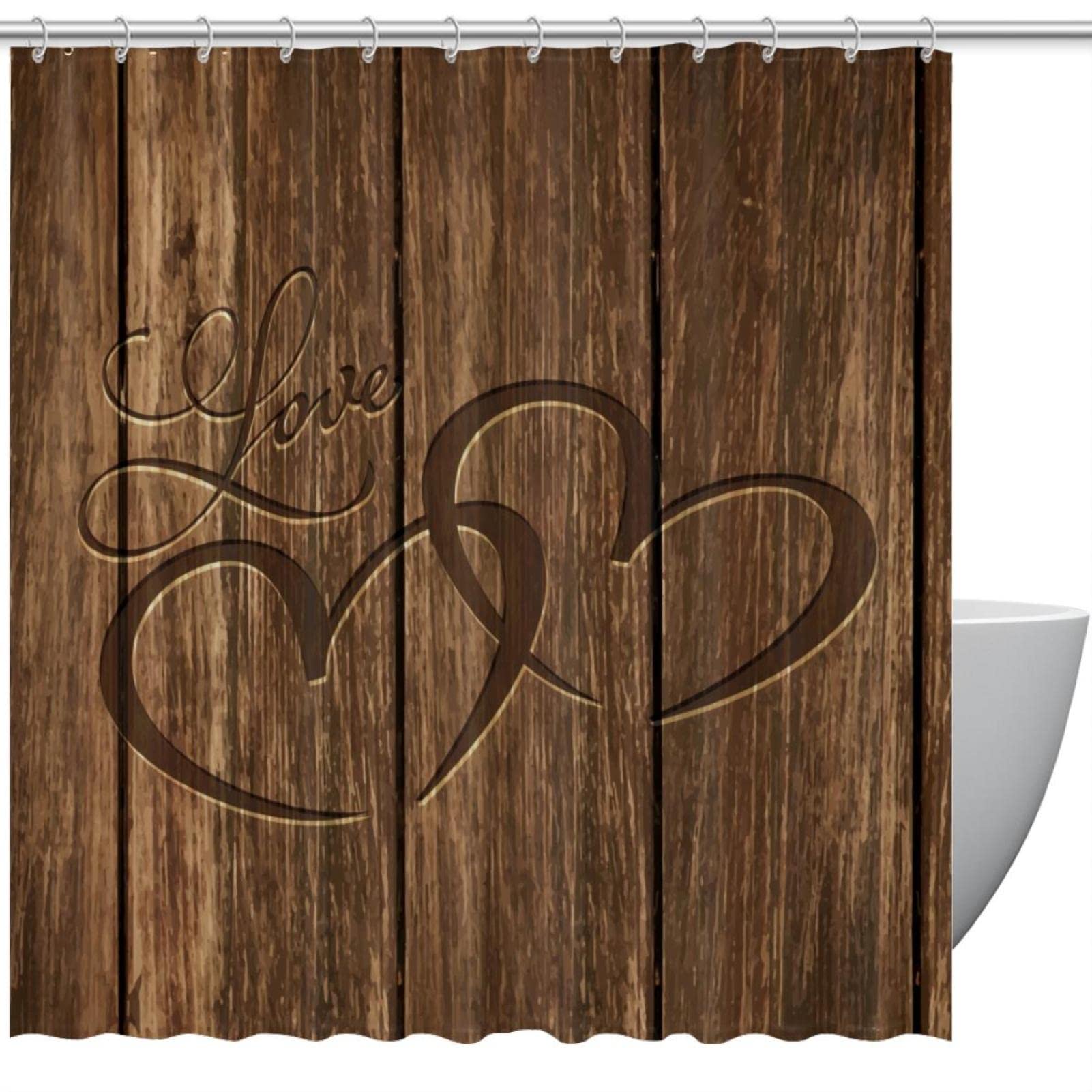 Rideau de douche 152 x 183 cm bois sculpté pour douche et baignoire