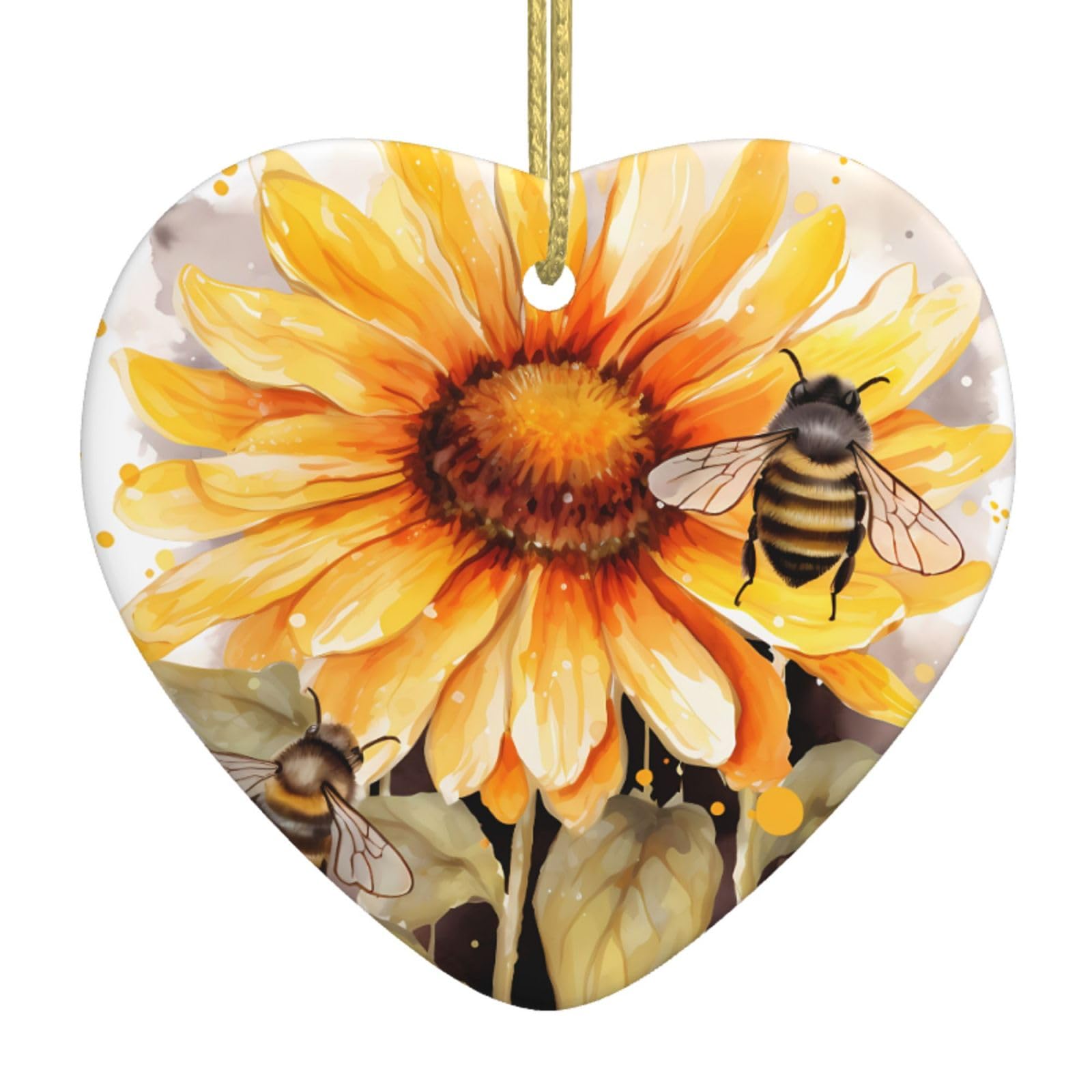 Ceramic Christmas Tree Hanging Ornaments with Gold Ropes Christmas Tree Decorations Heart Ceramic Blackboard Bees Sunflowers Pendant Keepsake Decorations for Holiday Xmas Gift Ideas