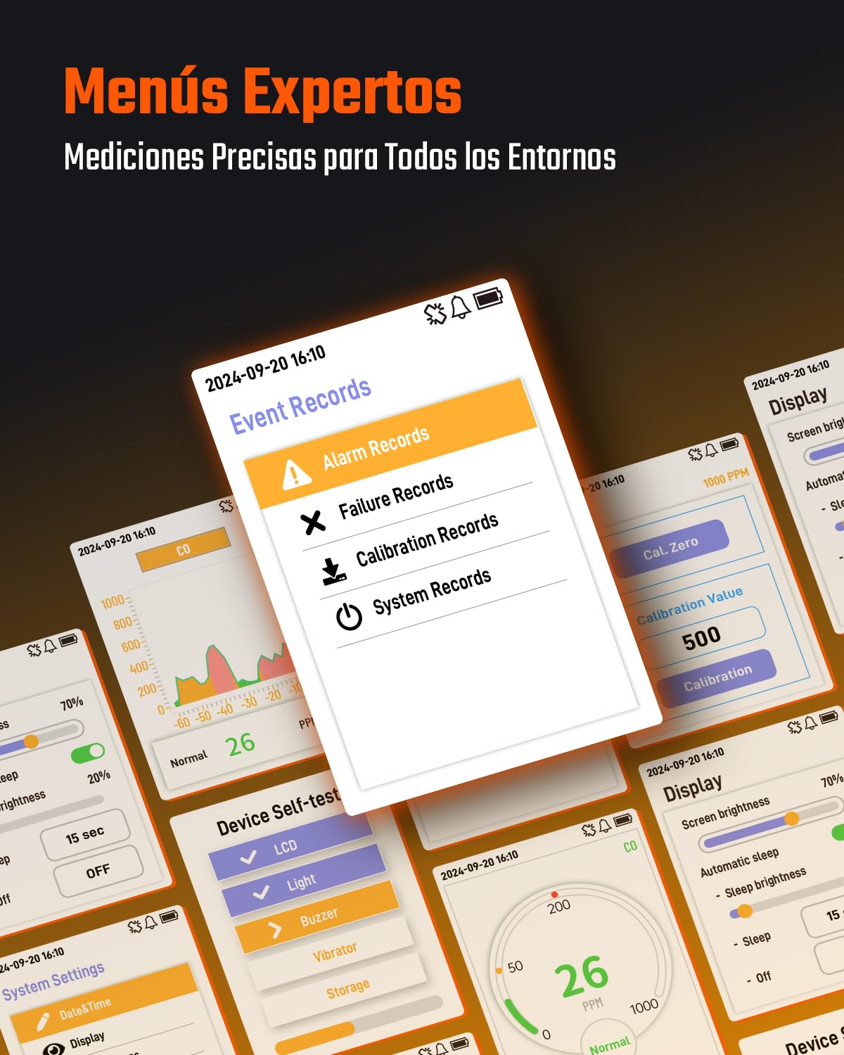 TOPTES CT-580 Detector de monóxido de Carbono, Detector de CO Recargable con alarmas por vibración, visuales y audibles, Alarma CO portátil, 0-1000PPM para el hogar, Coche, Camping y Viajes