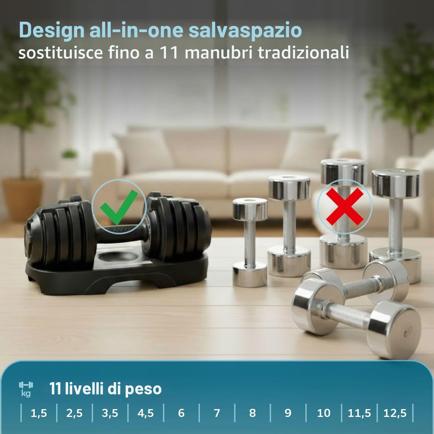 Skandika Hanteln Paino | Manubrio regolabile, set di manubri, pesi da 1,5 a 24 kg, set da 2 manubri, kettlebell, set di pesi, dumbbells, dischi pesi