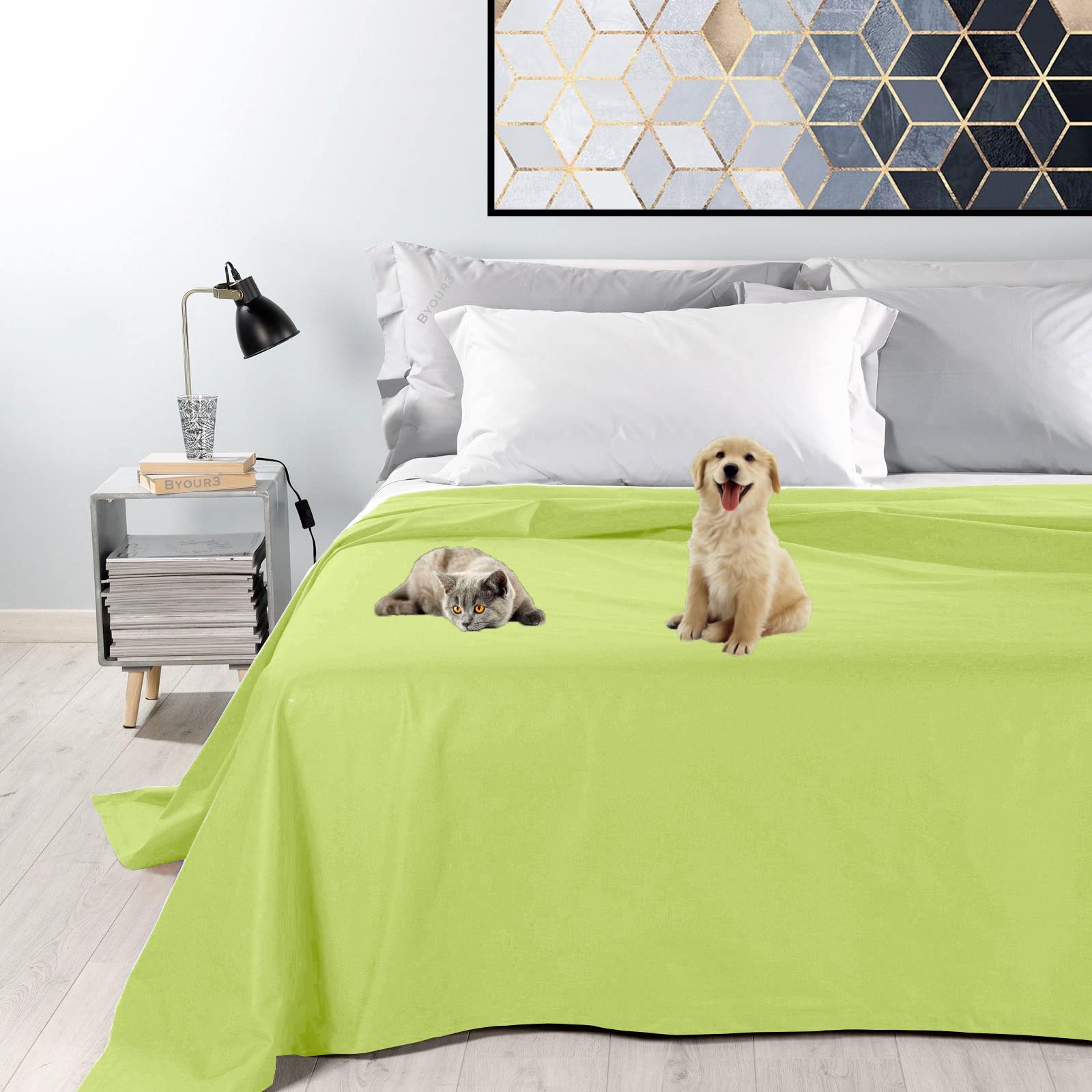 Byour3 - Colcha Impermeable De Algodón Mixto para Cama De Matrimonio Tela Decorativa Antimanchas Lavable Resistente Manta Antipelo Animales Gatos Perros Arañazos (Verde Ácido, 180 x 300 - Cama 90)