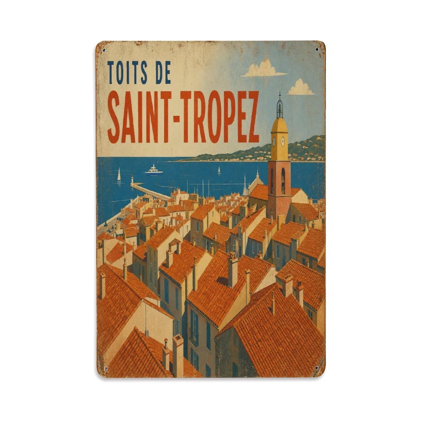 Classic French Village Travel Provence Lifestyle Metal Tin Sign Plaque Wall Decor for Cafe, Man Cave, Club Bar, Office, Home Garden Round Metal Poster 8x12Inch