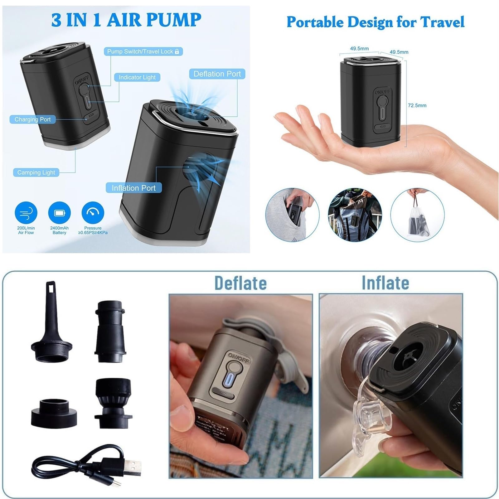Sac à Dos Extensible Vacpack de Voyage, Étanche et Antivol, 60 L Avec Compression Sous Vide (Vert, Avec Pompe à Air)