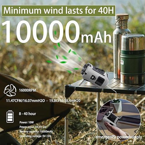 Miniatura 2 de CAZOKASI Ventilador de clip de cintura de 10000 mAh, portátil, portátil, potente enfriamiento de hasta 40 horas y prevención de golpes de calor