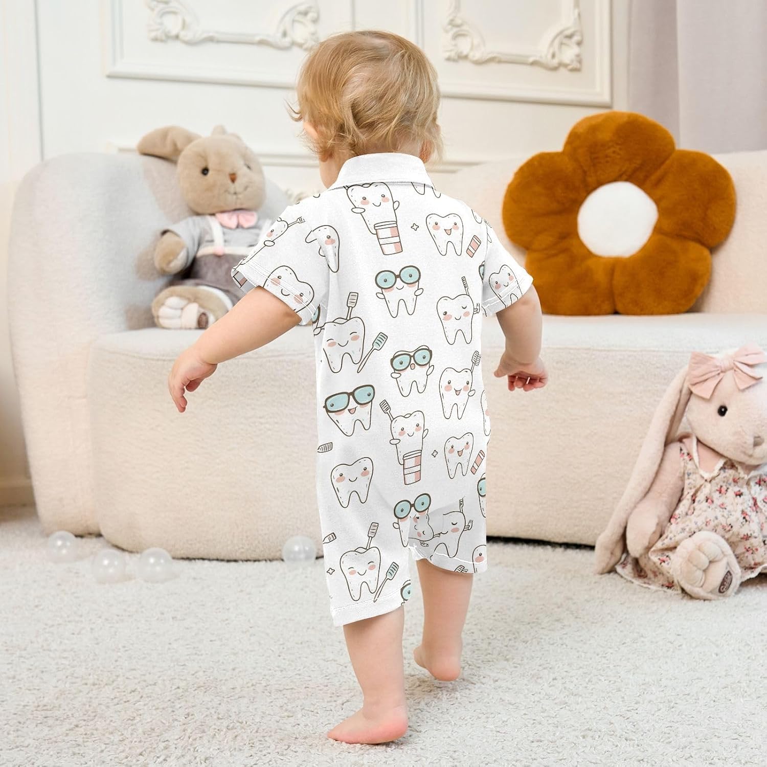 vvfelixl Kawaii Tooth Baby Boy Polo Clothes,Short Sleeve Baby Bodysuit,Collared Polo Romper for 0-24 Months
