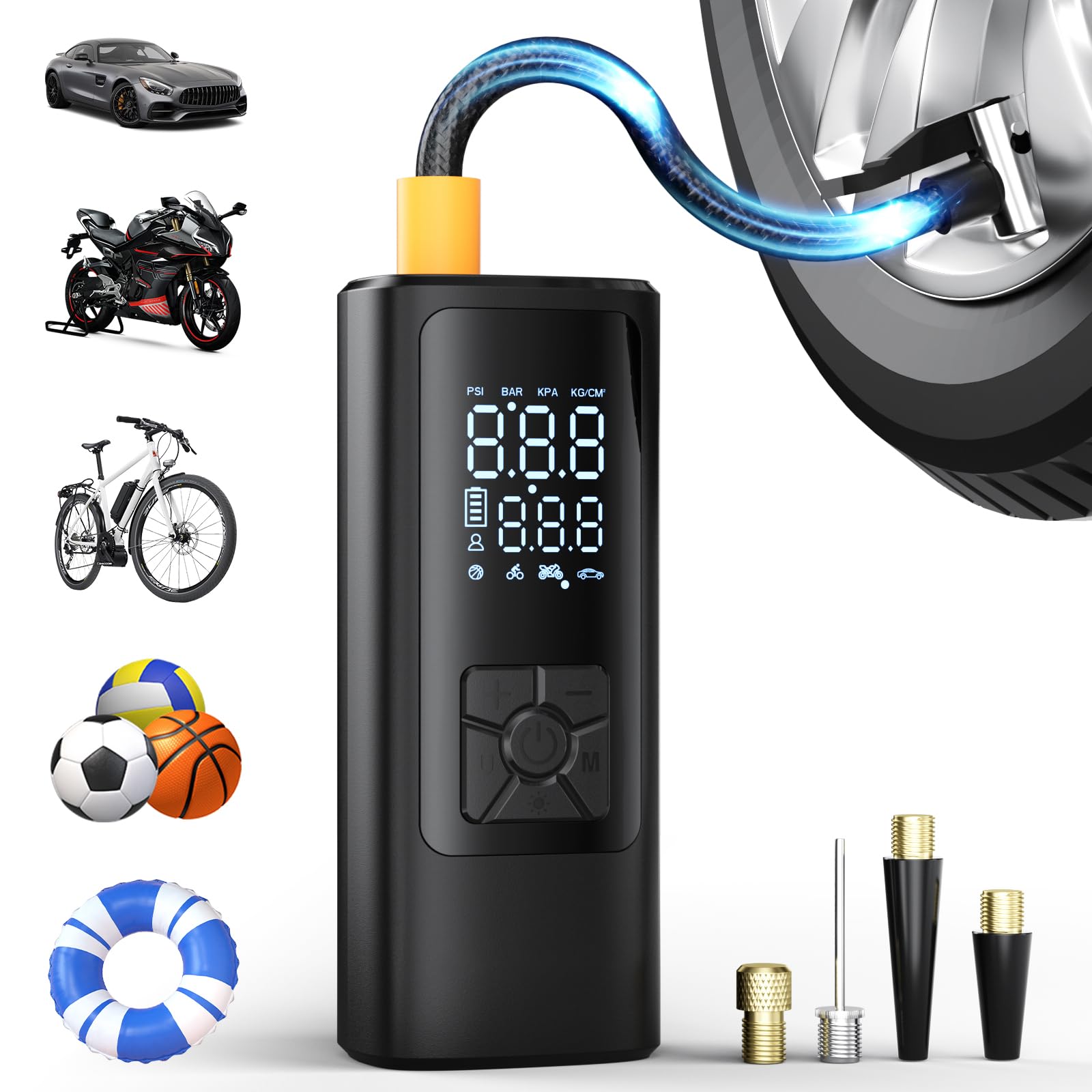 HOVVIDA Compressore D'Aria Portatile Con Batteria 7800mAh, 150 PSI E 40L/min – Gonfia MPV, SUV, Moto E Bici In Un Attimo!