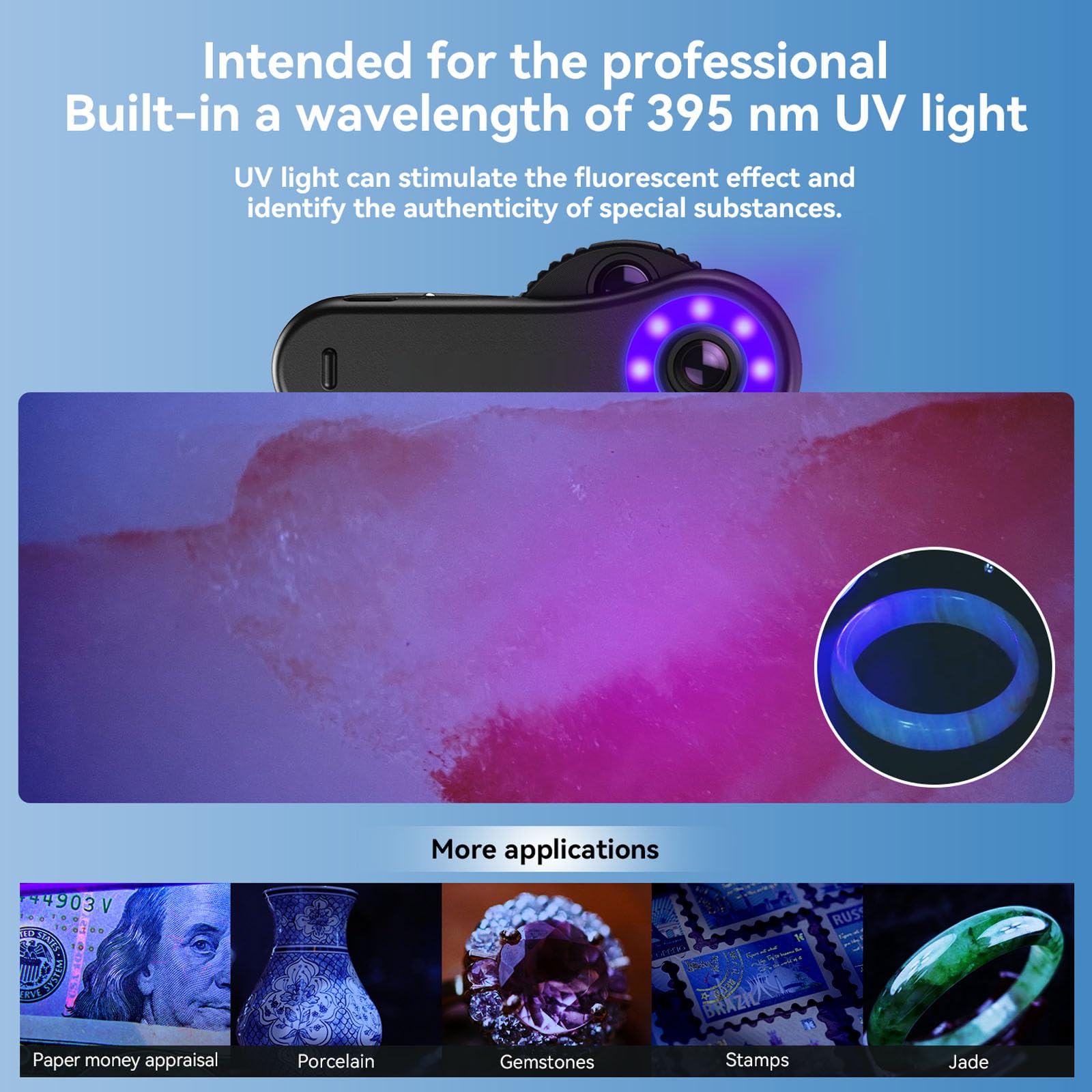 Lente de microscopio para teléfono inteligente 40X 80X 120X con iluminación para inspección detallada de joyas para varios dispositivos Lente de microscopio para teléfono inteligente con iluminación