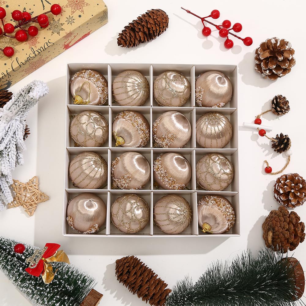 Bolas de Navidad, Champán 16 Bolas Navideñas De 6 cm Bolas De Color Bolas Navideñas Decoración De árboles Navideños Colgantes árboles Navideños Decoración ﻿ (Champagne Oro)
