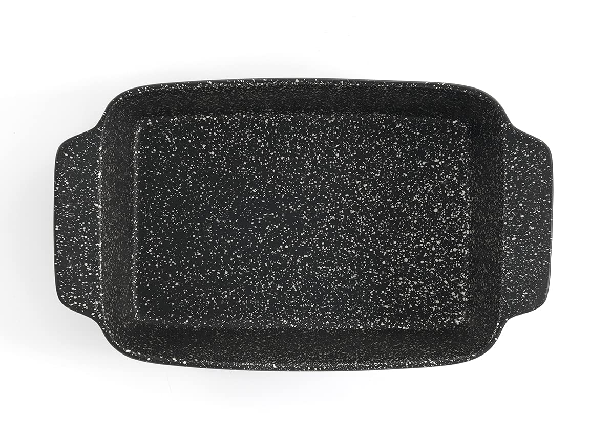 Chabrias LtdNon Stick ILAG Coating Black Silver Speckle Ceramic Roaster Casserole Dishes (30 x 17.5 x 6.5cm, Rectangular)