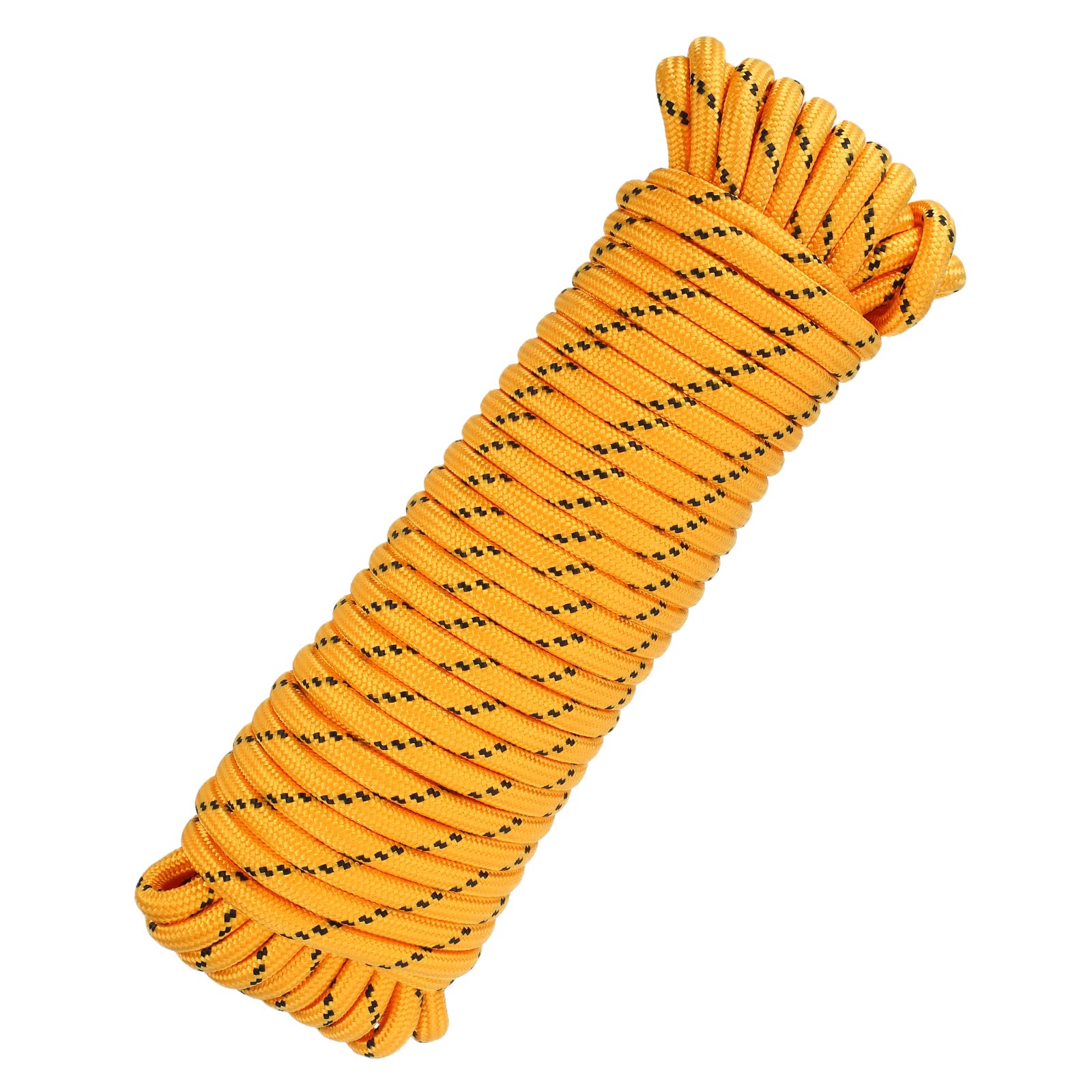 sourcing map Polypropylen-Seil, 12 mm x 30,5 m, solides geflochtenes Allzweckseil, für Boote, Marine, Camping, Fahnenmast, Wäscheleine, Outdoor, Orange/Schwarz
