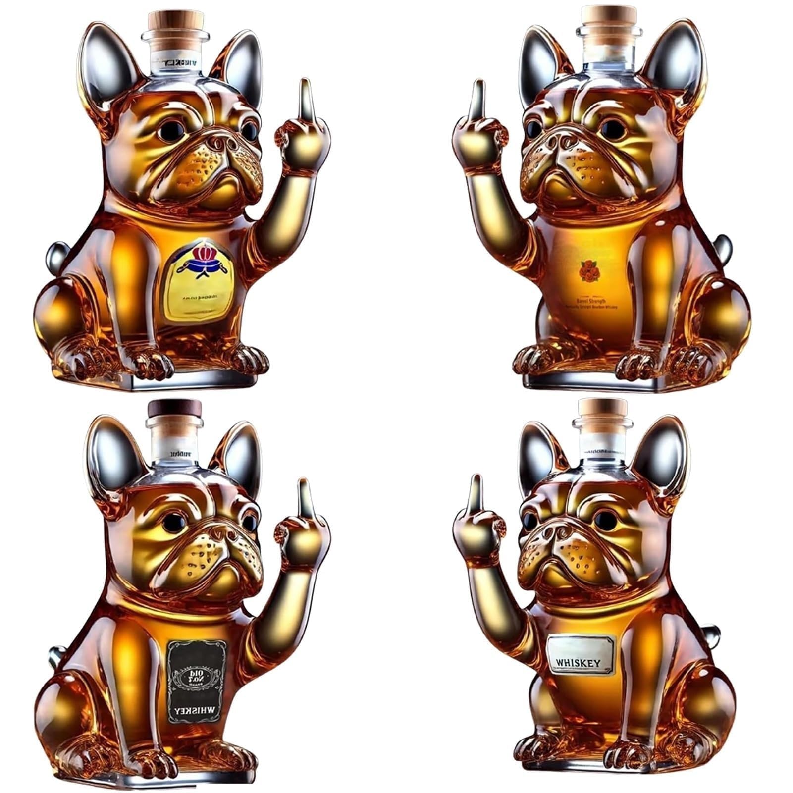 300ML Karafka Whisky Art Rzeźba - 3D Buldog Kształt Whisky Butelka Do Whisky, Kryształowa Karafka Do Whisky w Kształcie Zwierząt, Kolekcjonerski, Prezent, Dekoracja (4 sztuki)