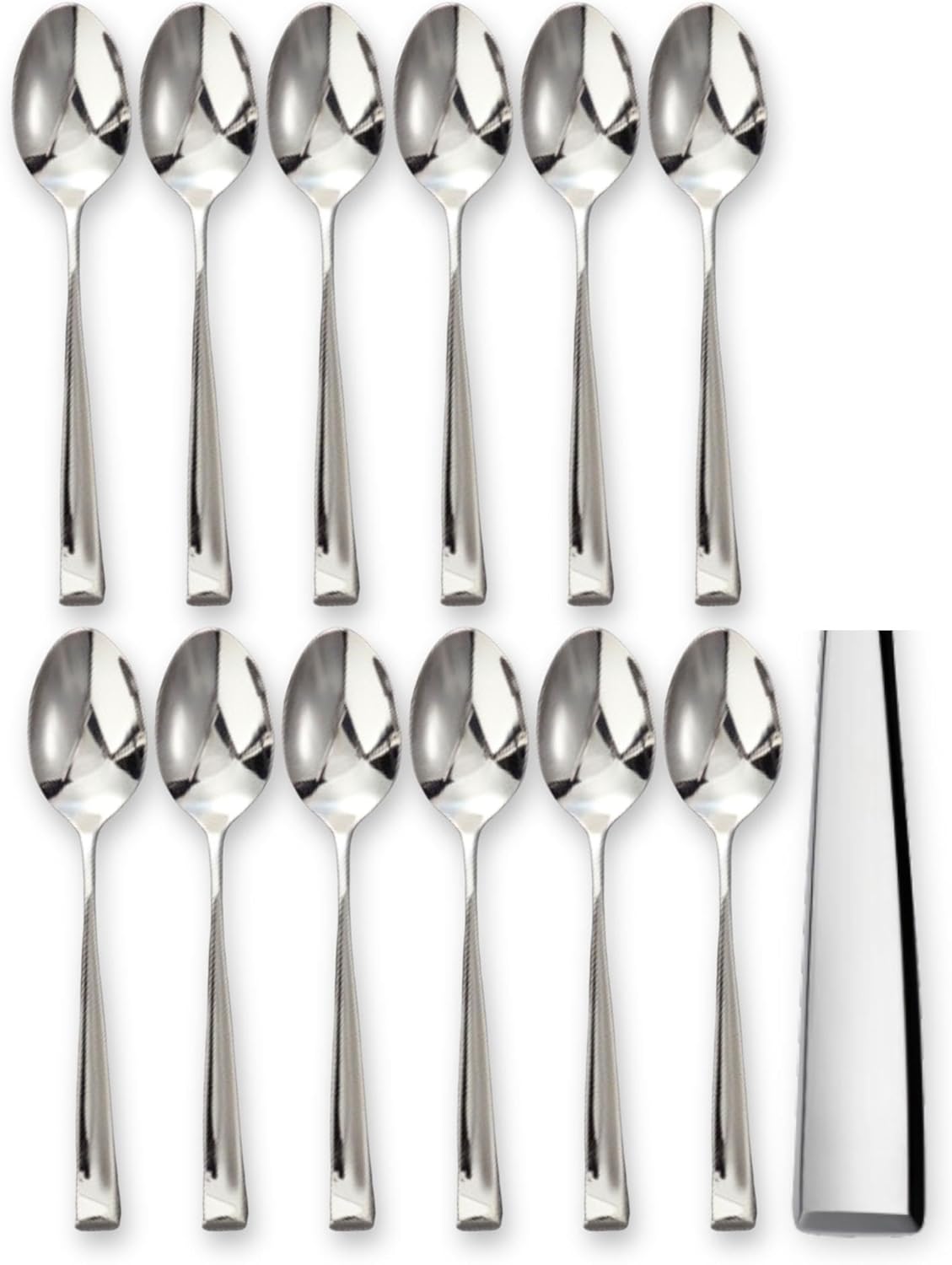 Steelite Round Teaspoon Spoons, Folio Hartman Full Satin Squared Beveled Modern