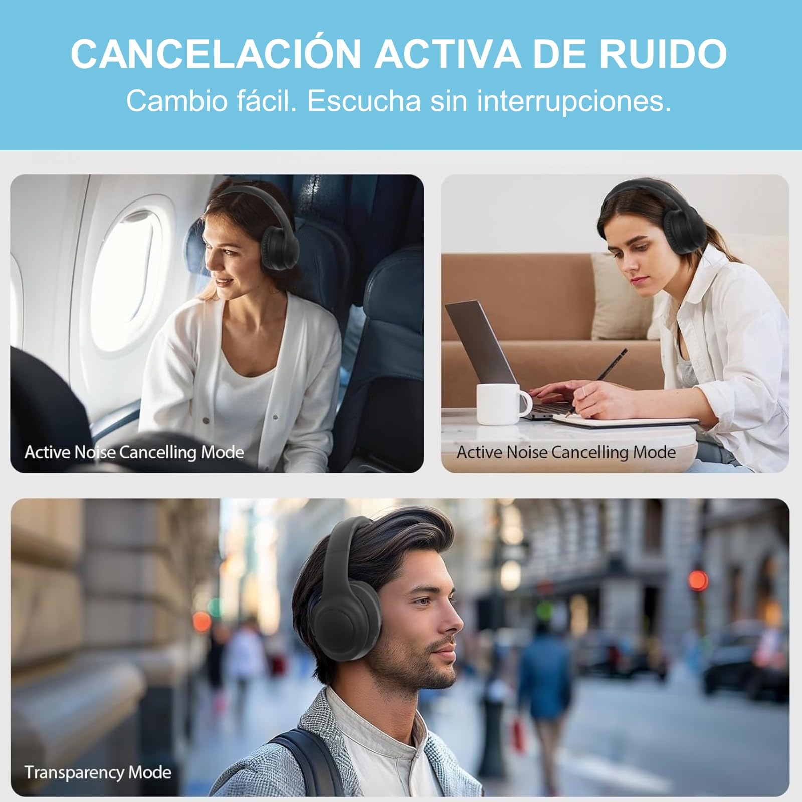 Auriculares Inalámbricos ANC para TV, Auriculares Plegables para Viajar, Audífonos con Transmisor Bluetooth, Compatibles con Salidas Óptica (Toslink)/Coaxial/RCA/AUX 3,5 mm/USB