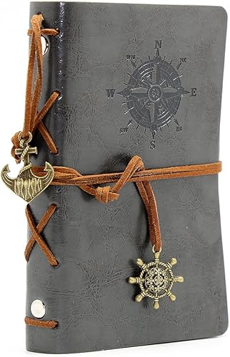 Vista 51 de Diario con tapas de cuero estilo retro, en blanco, con cuerda náutica, gris 7 pulgadas Gris,Negro -,Marrón,Rojo Marrón,Café,Azul oscuro,Verde
