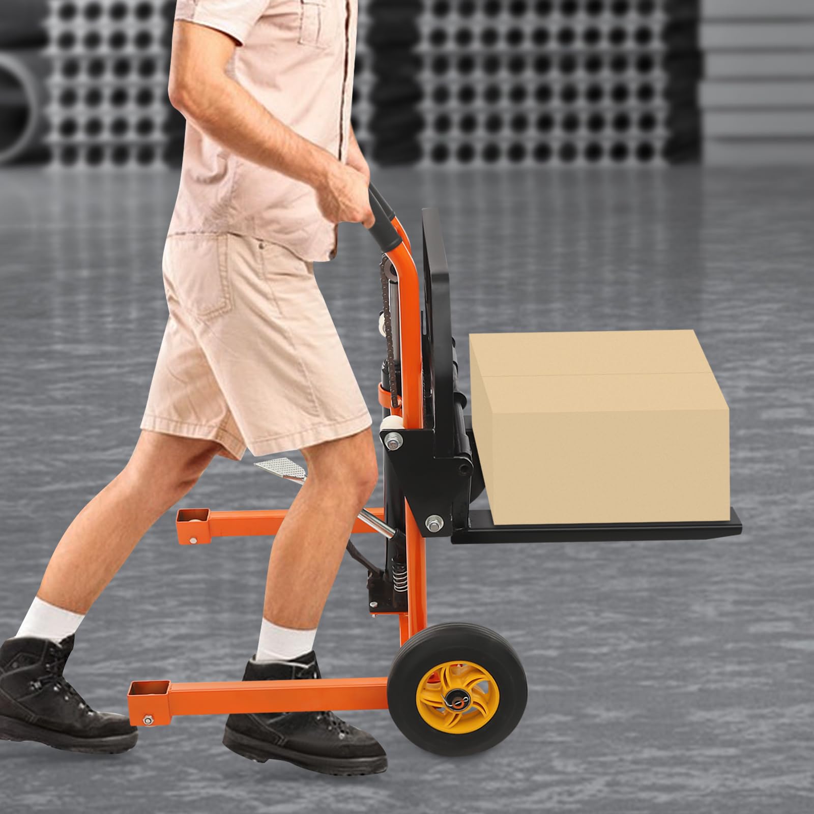 Lift Winch Stacker, Fork Lift Hydraulic Material Lift Winch Stacker 441 lbs 15.7 in Max Lift w/ 9