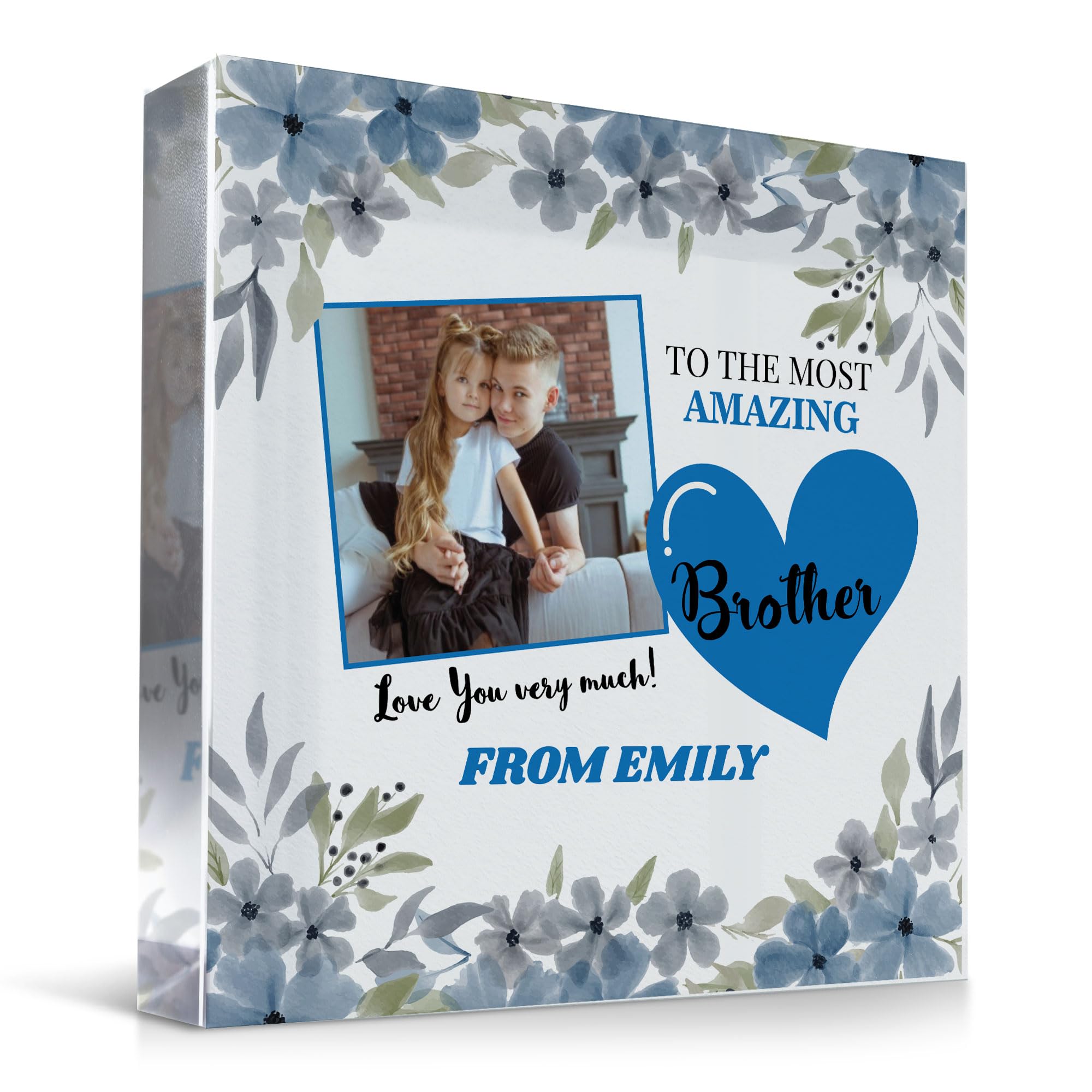 RED OCEAN Brother Gifts Acrylic Plaque, Birthday Gifts for Brother, Personalised Photo Block, Brother Gifts from Sister Brother, Presents for Brother on Birthday Christmas Photo Plaque Gift For Him