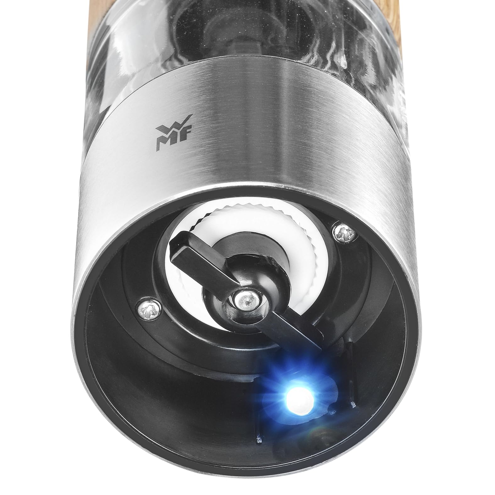 WMF Ceramill Elektrische Mühle 21,5 cm, Salz und Pfeffermühle elektrisch unbefüllt, Eichenholz Cromargan Edelstahl, Keramikmahlwerk
