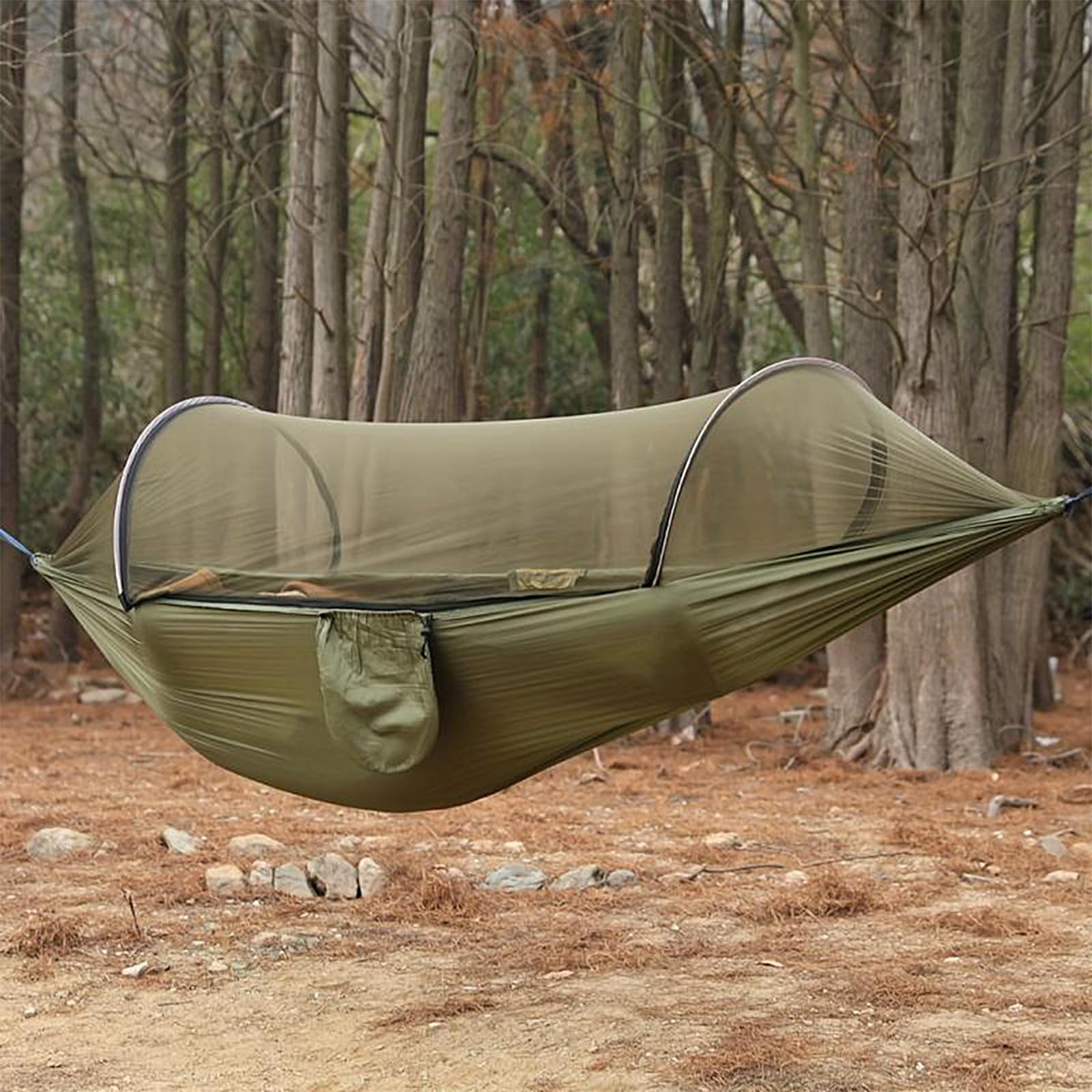 Hängematte 260 x 140cm, Camping Hängematte mit Moskitonetz, max. 300 kg, Fallschirm Nylon, mit Befestigungsgurten & Karabinern für Outdoor Wandern Rucksackreisen (Rosa/Blau)