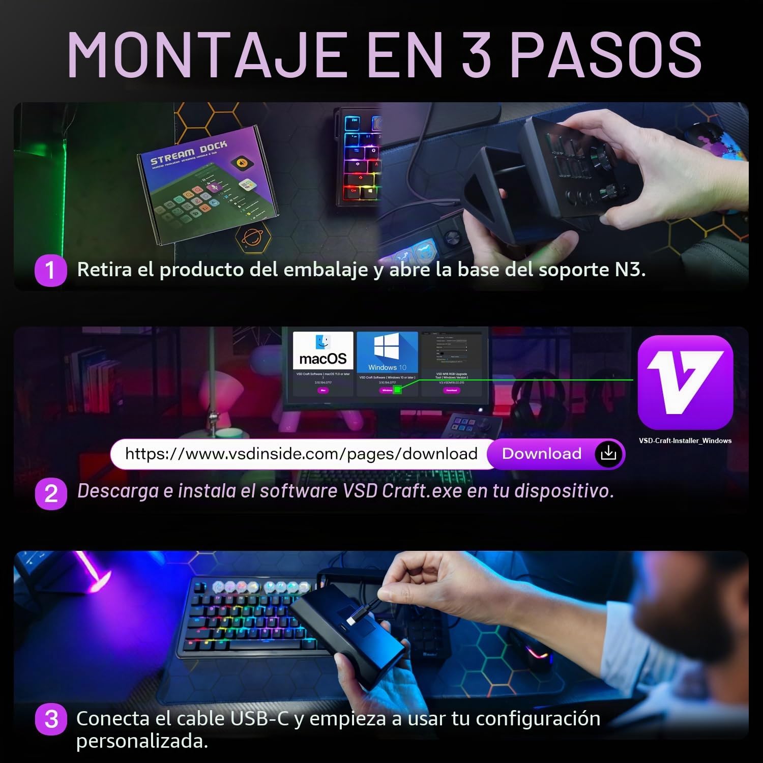 Treaslin N3 Programmable Stream Controller Deck with LCD Keys&Knobs-Custom Macro Keypad for Streaming(OBS,Twitch,YouTube),Content Creation (Adobe)&Gaming-Win&Mac