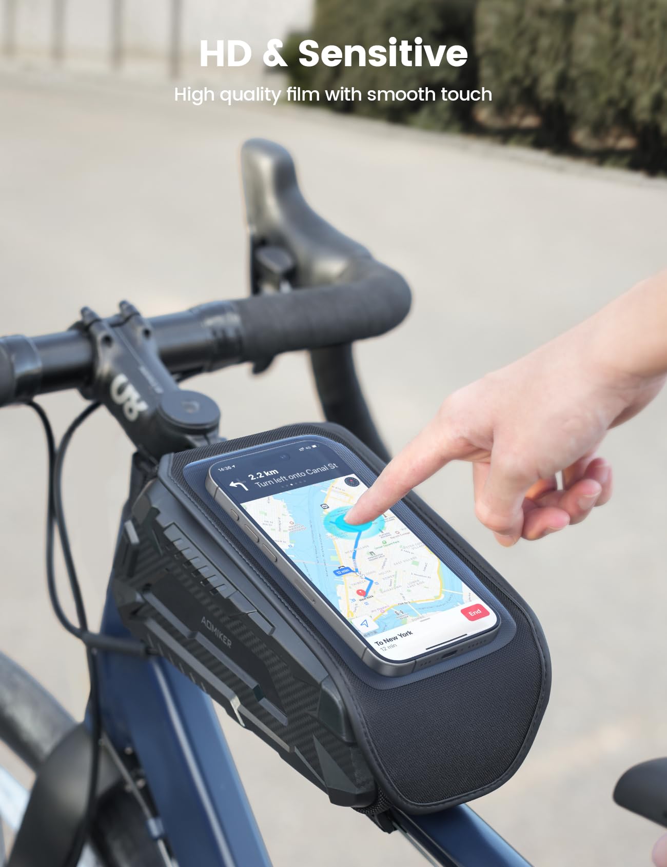Aomiker Sac étanche pour cadre de vélo – [Fermeture éclair rapide 2025] Sac de téléphone pour vélo d'une capacité de 1,8 L, sac de tube supérieur de vélo, support de téléphone pour vélo, pochette de