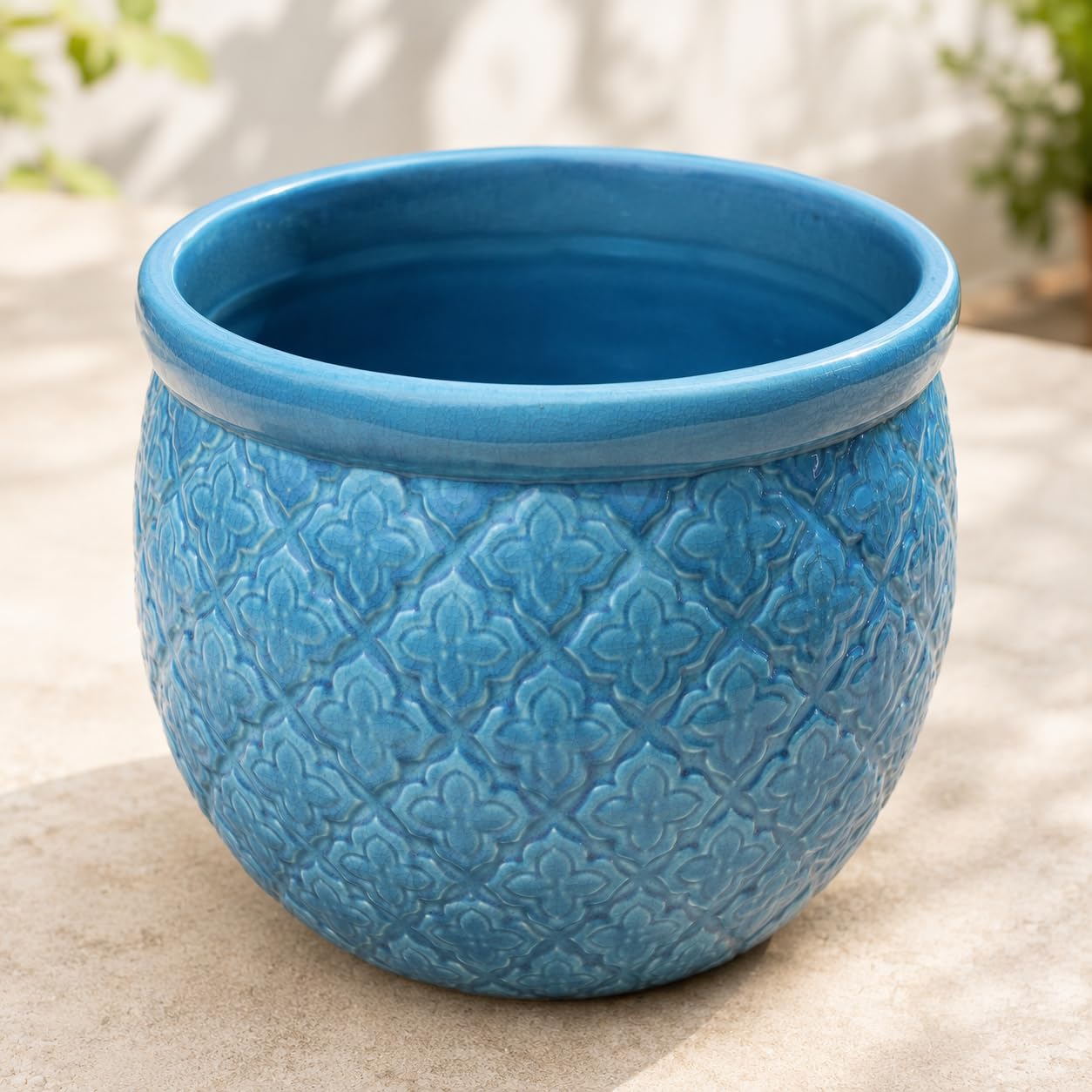 Palatina Werkstatt Azur Occitanie - Vaso per piante in ceramica smaltata, grande, turchese/blu, realizzato a mano, smaltato con foro di drenaggio, vaso resistente al gelo, per terrazza, giardino e