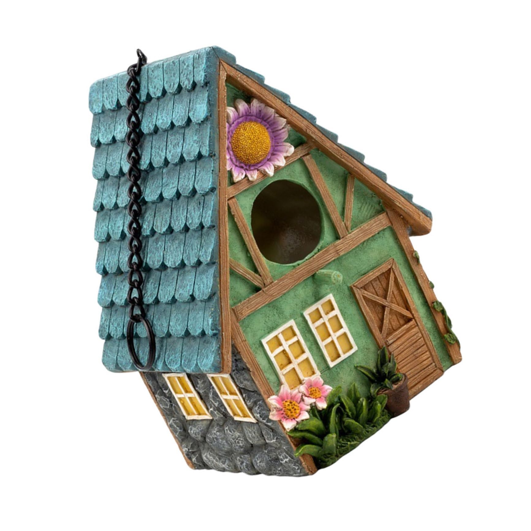 Casita para Pájaros de Resina, Colgante, Artesanal, Jardín | Refugio de Aves, Acabado Rústico y Sencillo, Aspecto Cercano Naturaleza, Fácil de Colgar