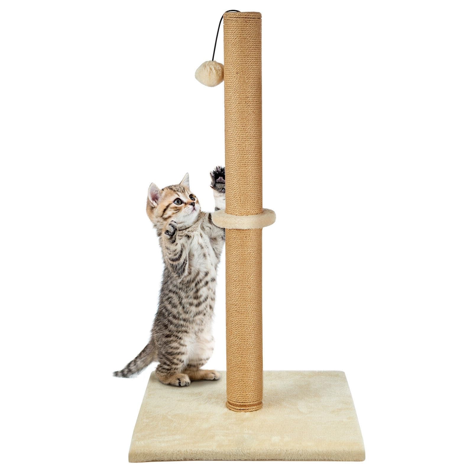 CROWNSHOP Cat Scratching Post 74cm 29" Cats Climbing Frame Foldable Bottom Tall Cats Claw Scratcher with 1 Toy Ball Natural Sisal Scratch Pole and Soft Carpet Covered (74cm 1 ball off-white) — image 1