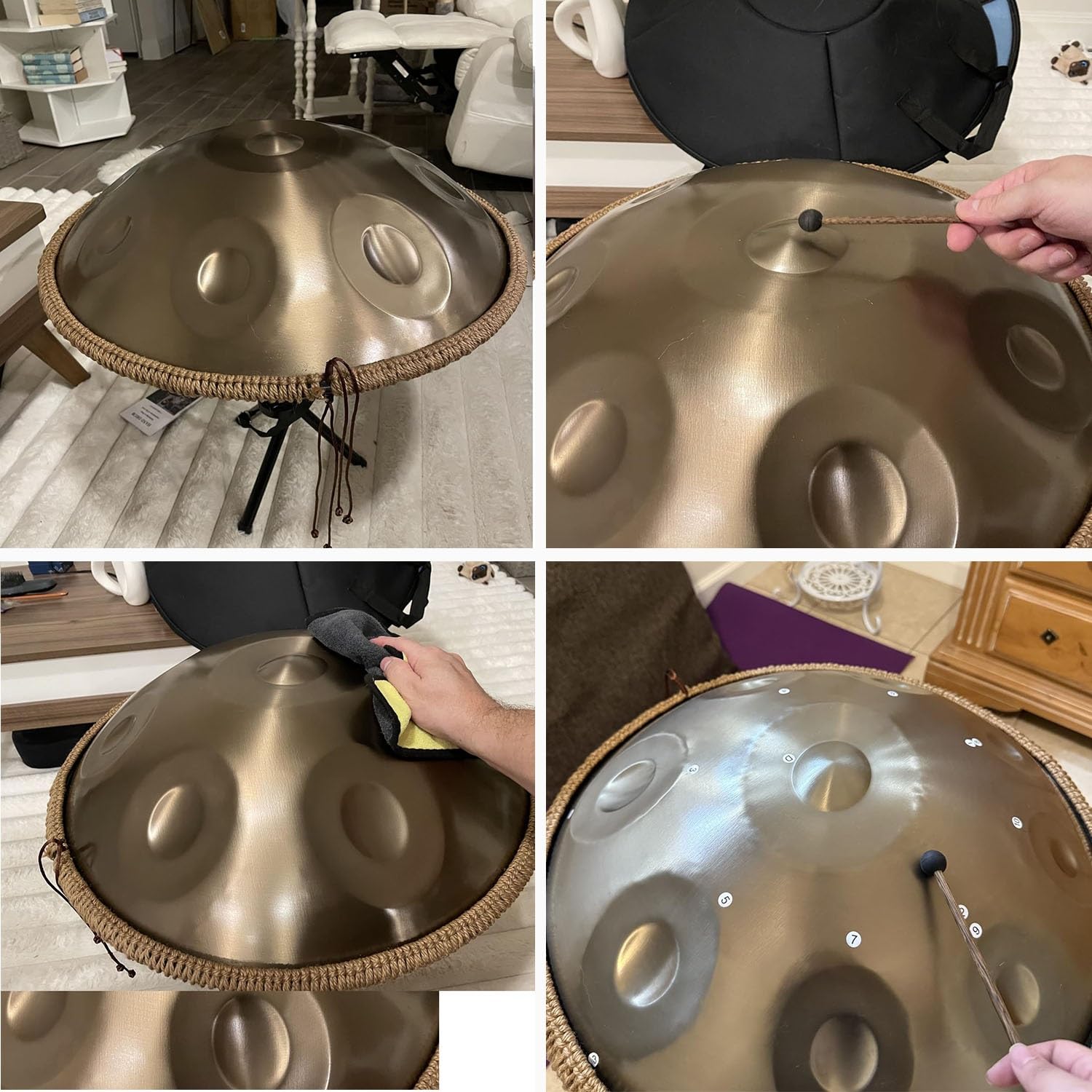 Handpan 440hz 10 Note 56 cm Strumento a Percussione in Acciaio, Professionale Handpan Instrument con Morbida Borsa per il Trasporto, Meditazione Personale, Yoga(Purple,432HZ/12Note)