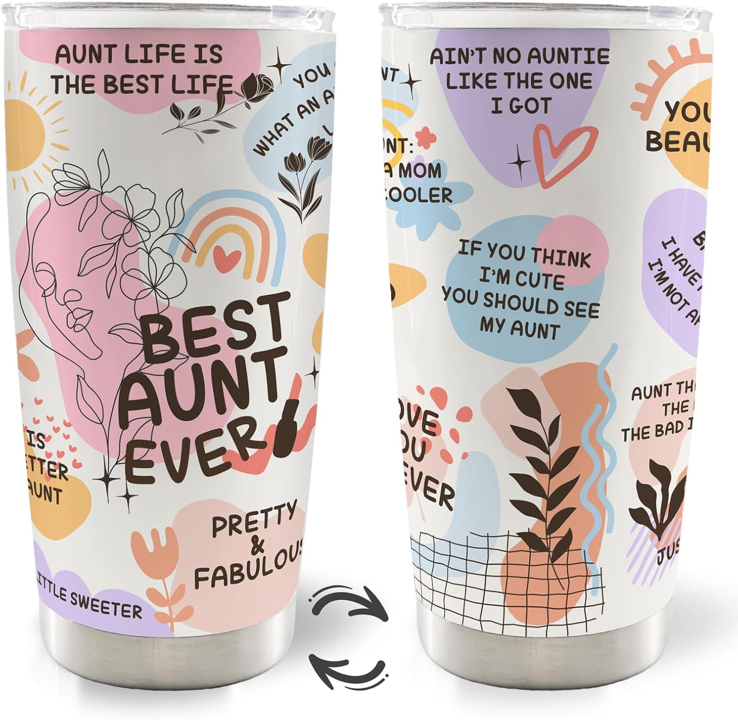Best Aunt Ever 20oz Travel Coffee Mug Tumbler, Best Aunt Ever Auntie Gifts for Christmas from Niece Nephew, Aunt Birthday Gift Ideas, Auntie Water Stainless Steel Tumbler with Lid and Straw